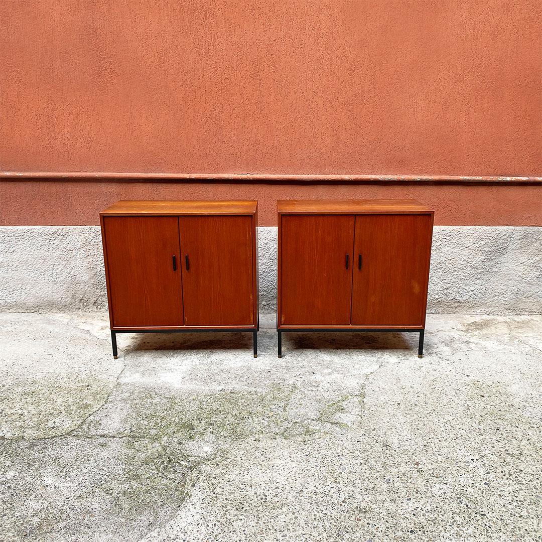 Italian Mid-Century Modern Pair of Teak and Metal Details Sideboards, 1960s In Good Condition For Sale In MIlano, IT