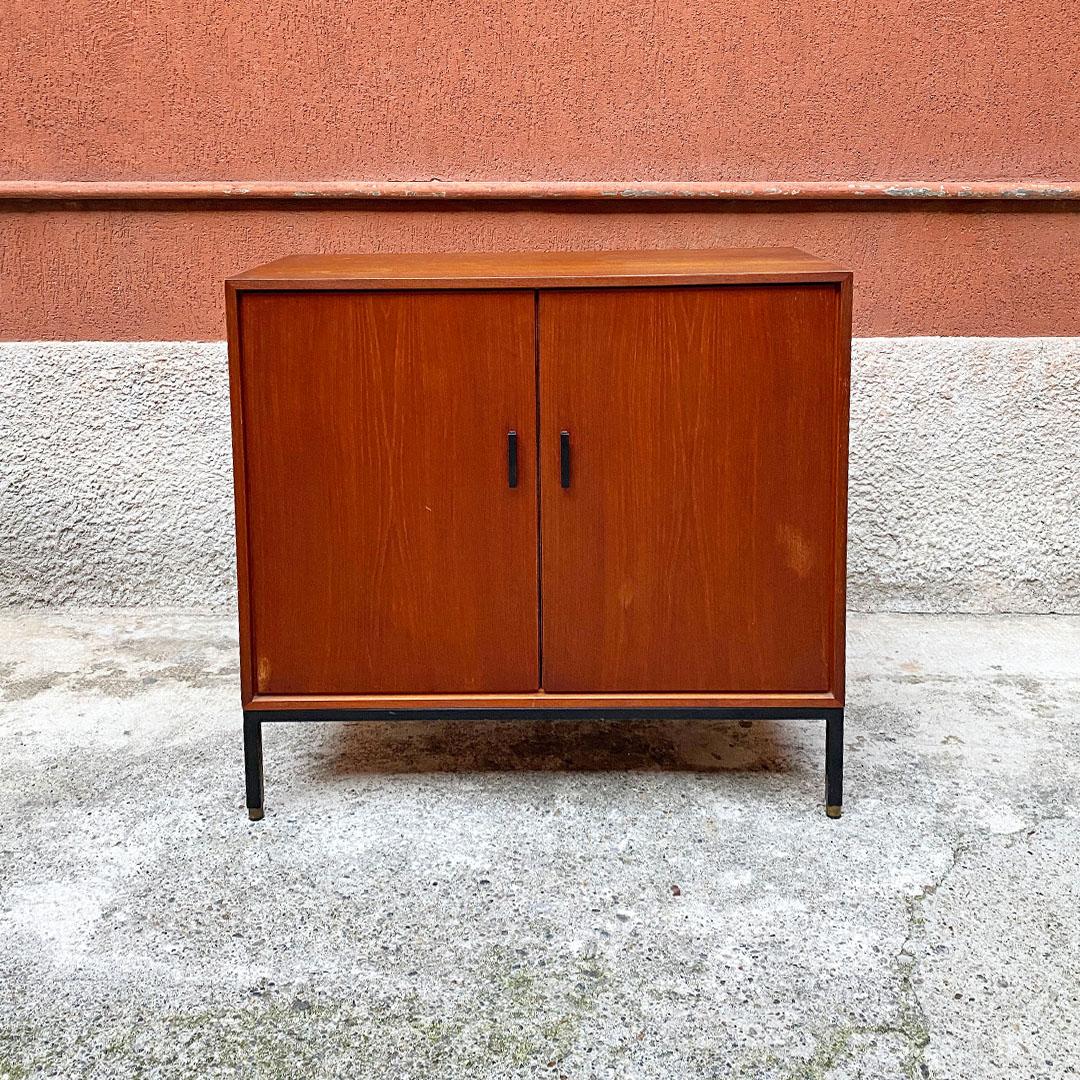 Mid-20th Century Italian Mid-Century Modern Pair of Teak and Metal Details Sideboards, 1960s For Sale