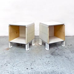 Italian Mid-Century Modern Pair of White Plastic Bedside Tables, 1970s