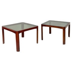 Italian Mid-Century Modern Pair of Wood and Smoked Glass Coffee Table, 1960s