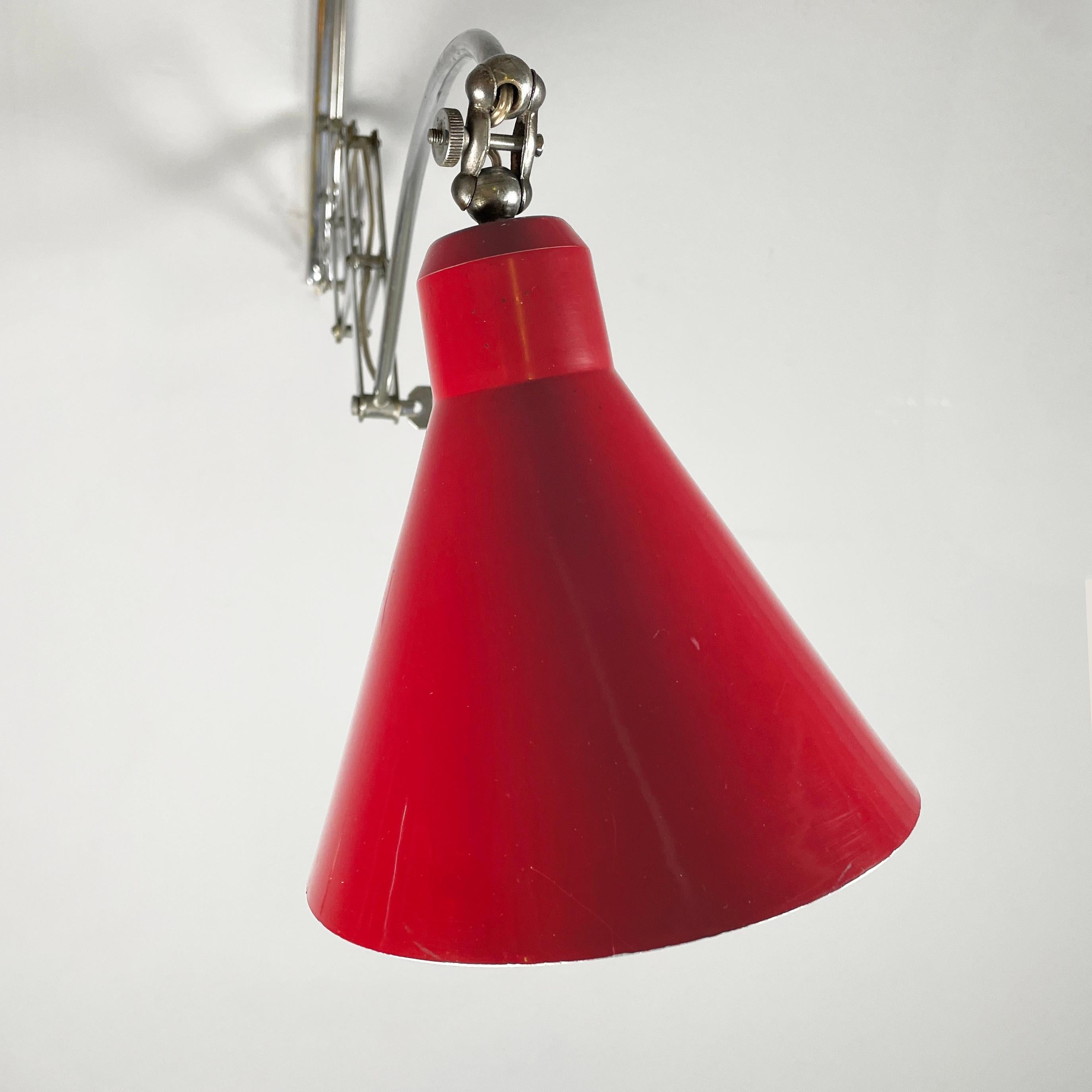 Metallo Lampada da parete Pantograph, in metallo rosso, 1960 in vendita