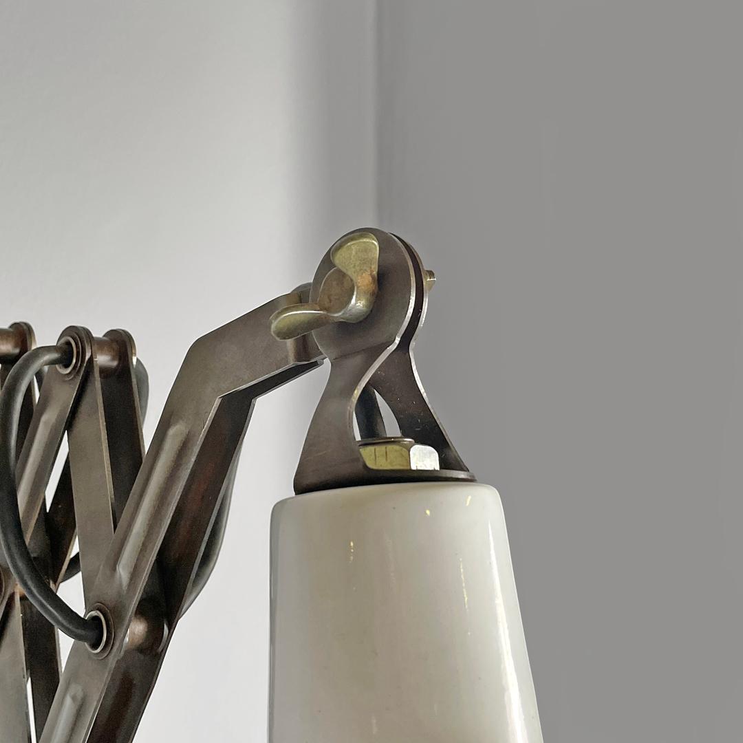 Italian mid-century modern pantograph wall lamps with white metal diffuser 1960s For Sale 6