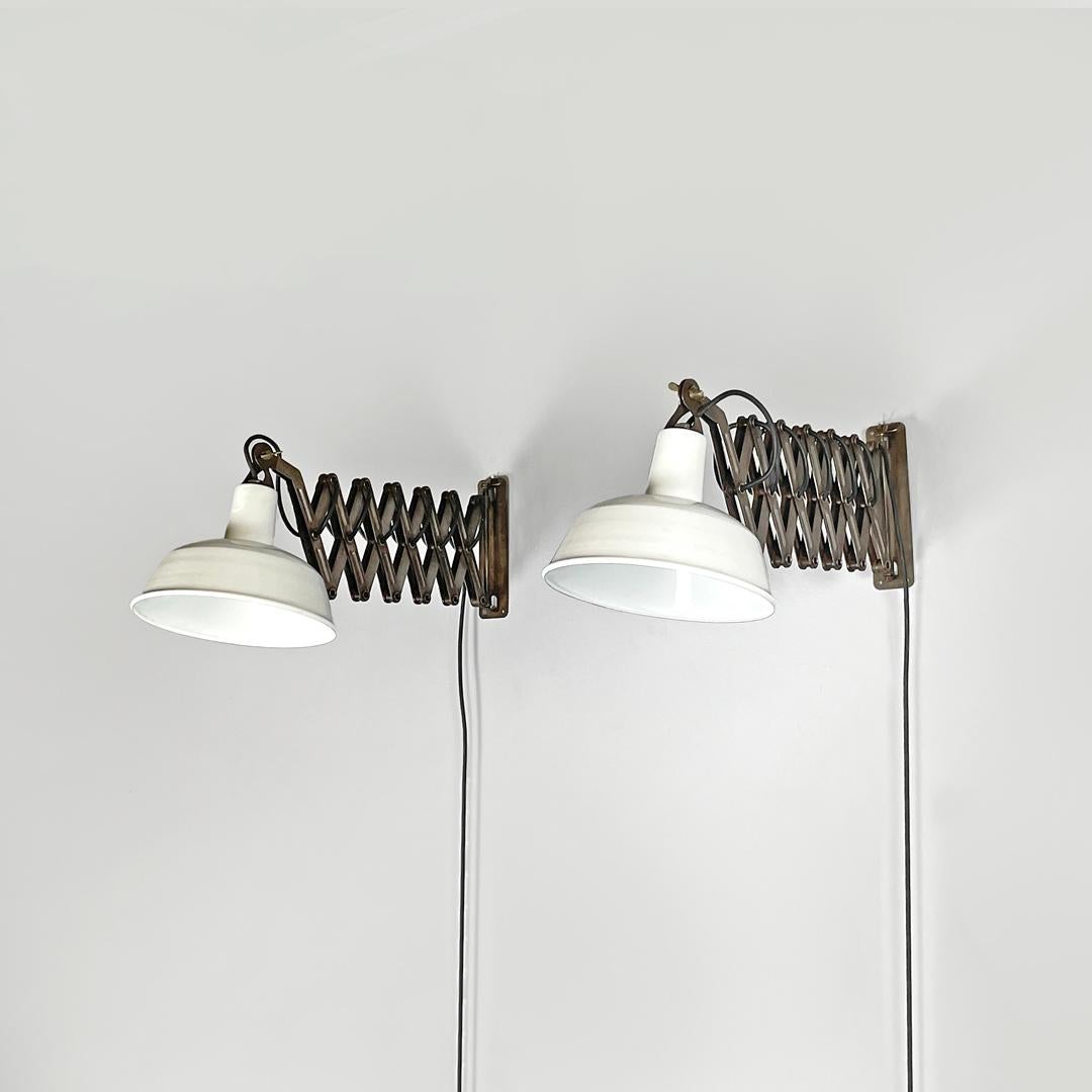 Mid-Century Modern Italian mid-century modern pantograph wall lamps with white metal diffuser 1960s For Sale