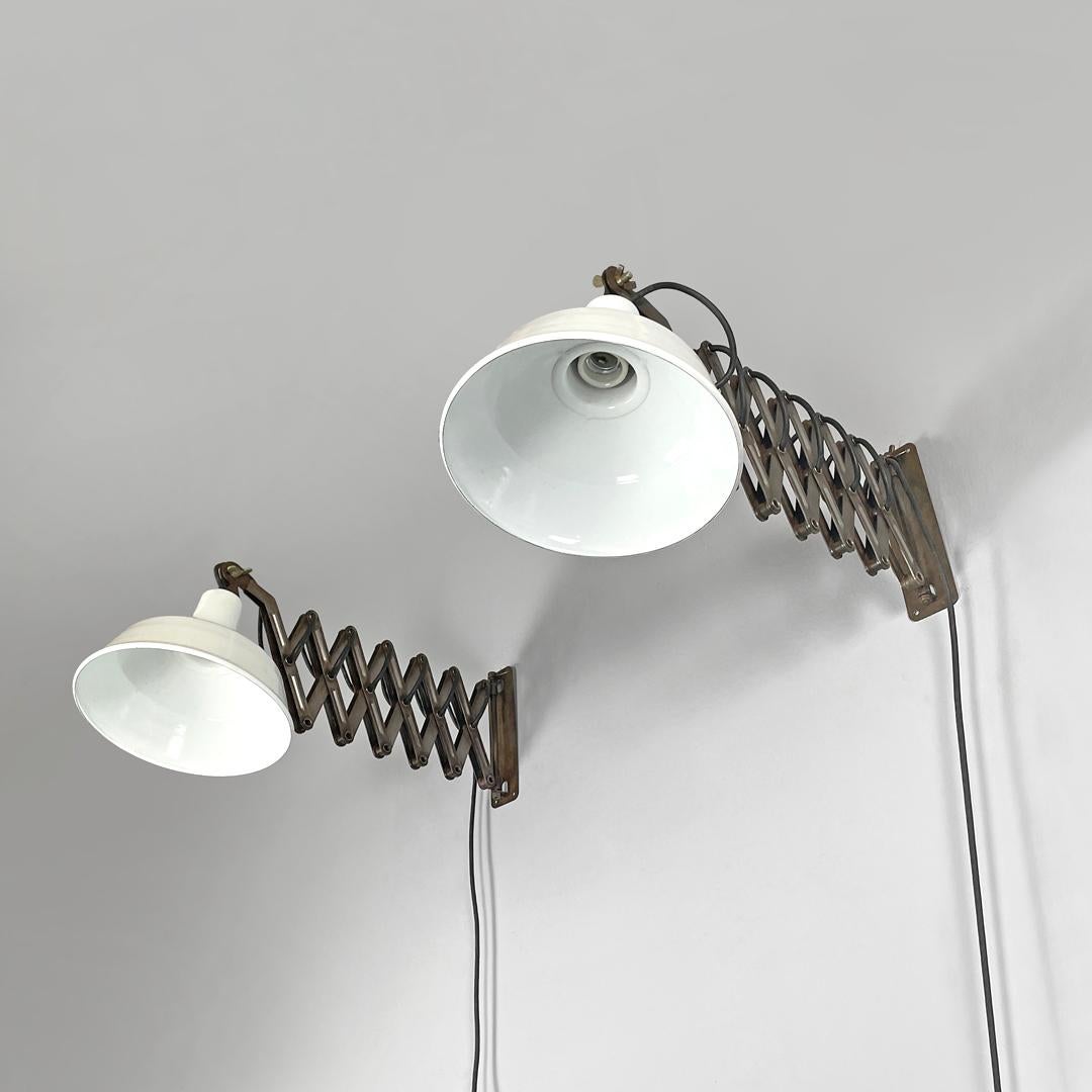 Mid-20th Century Italian mid-century modern pantograph wall lamps with white metal diffuser 1960s For Sale