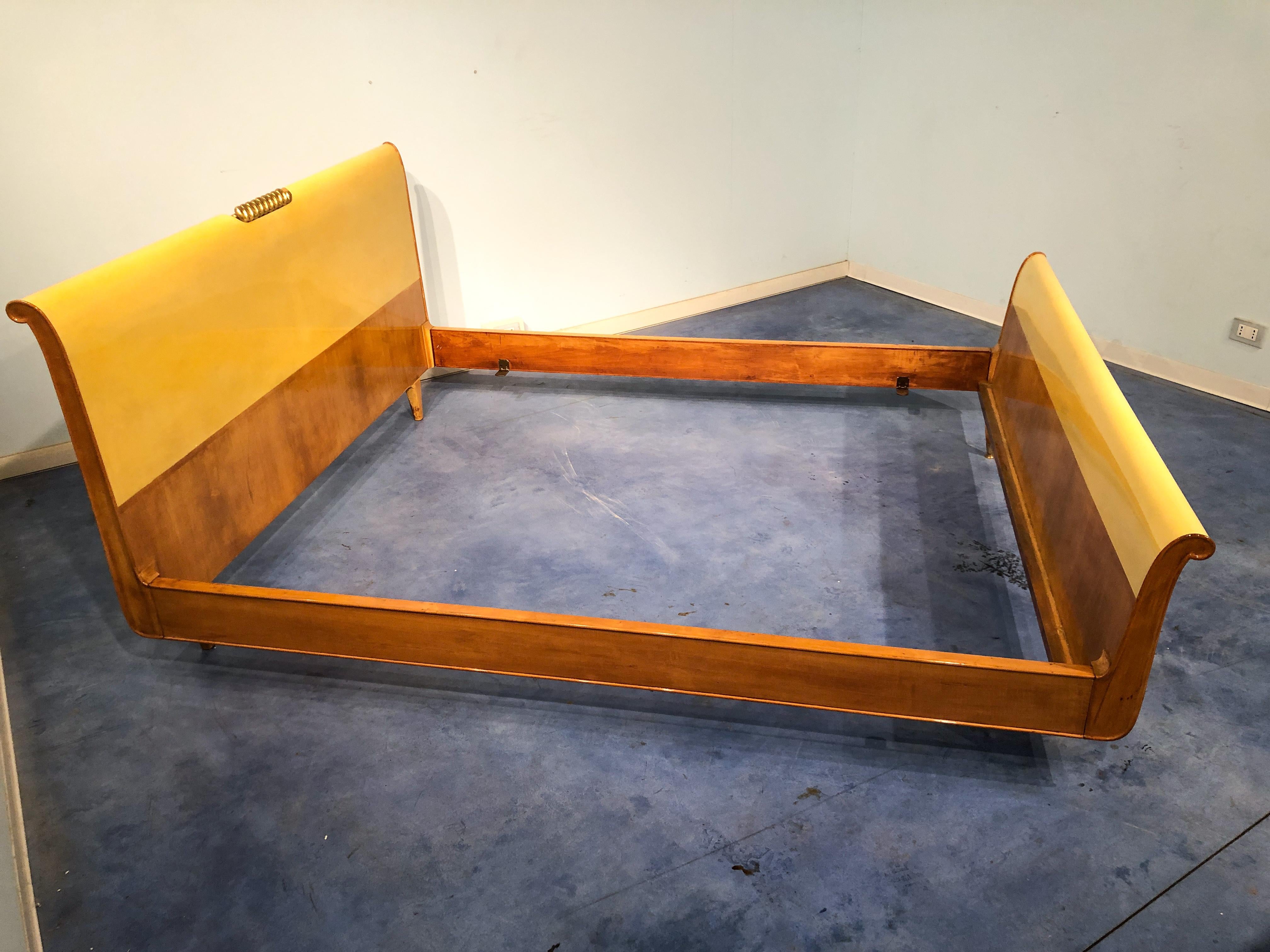 Italian Mid-Century Modern Parchment Bed Frame, 1950s For Sale 4