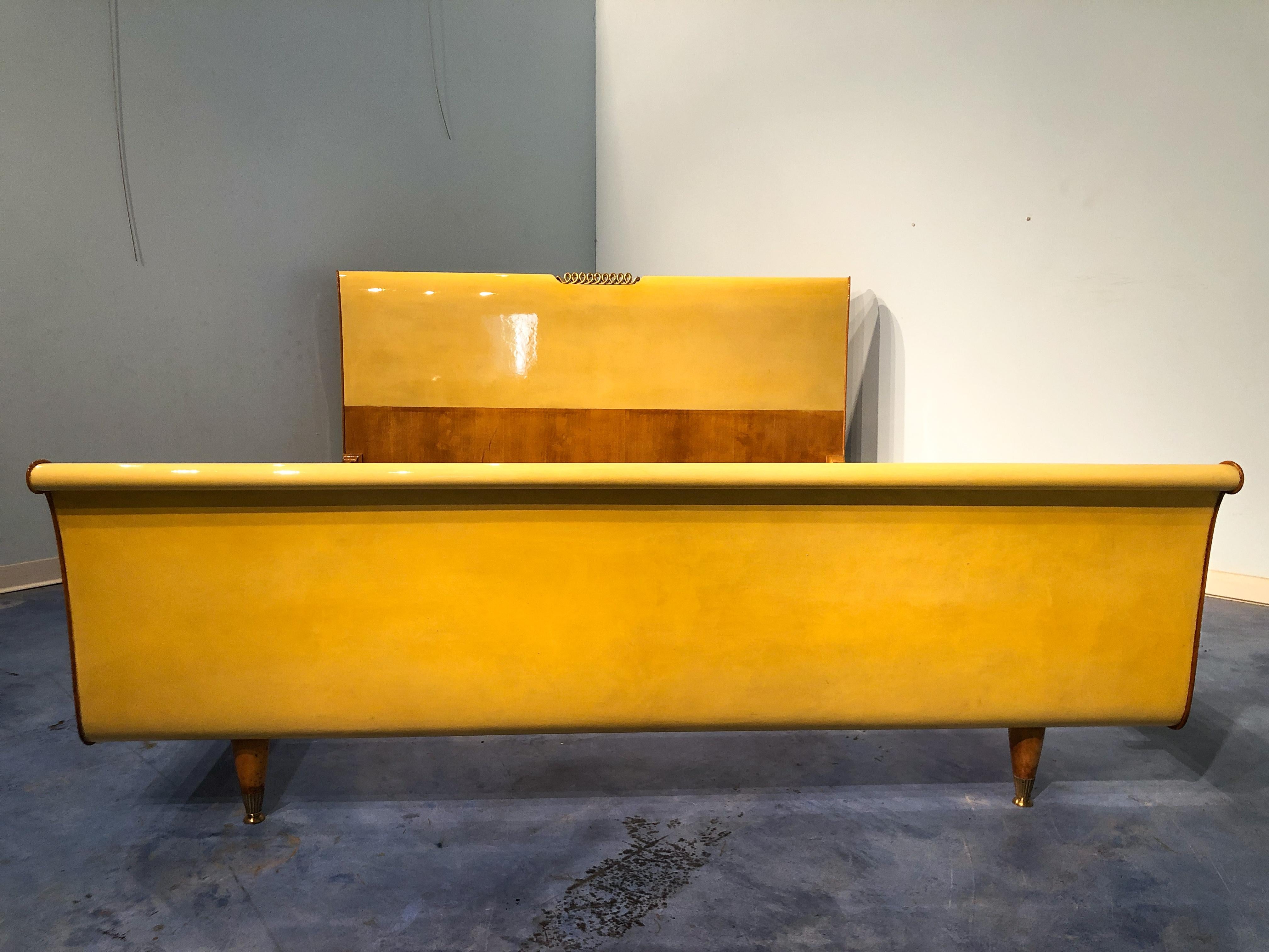 Italian Mid-Century Modern Parchment Bed Frame, 1950s For Sale 6