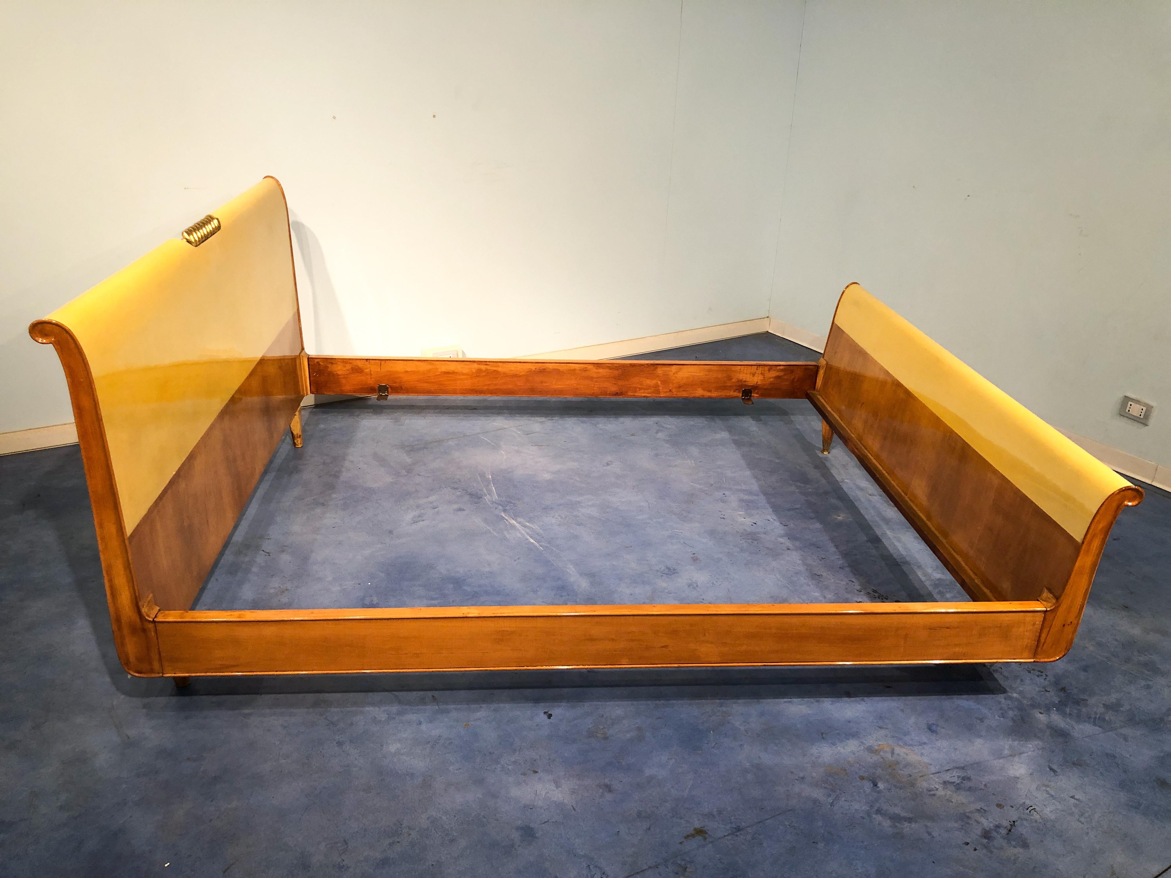 Italian Mid-Century Modern Parchment Bed Frame, 1950s For Sale 9