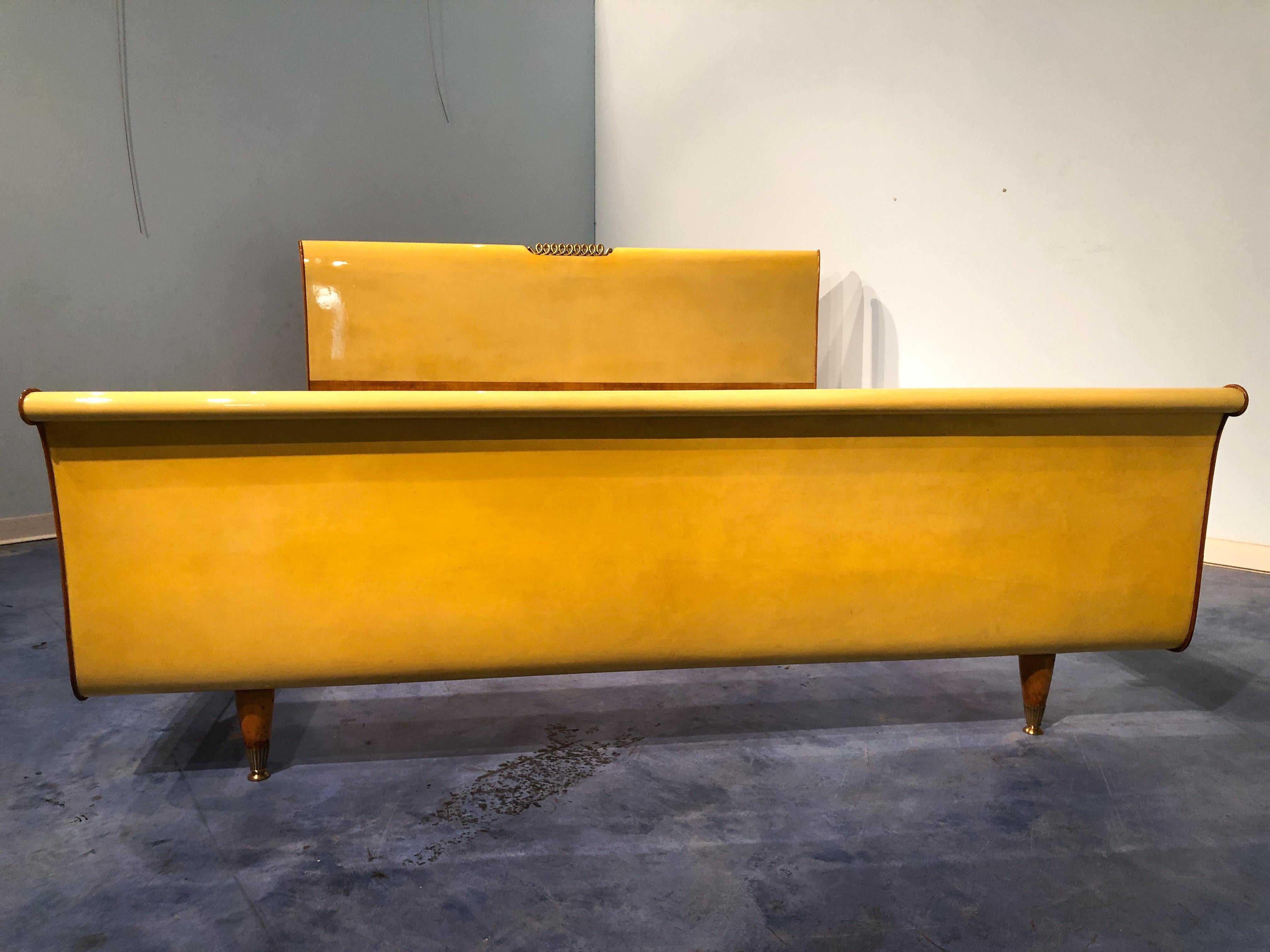 Italian Mid-Century Modern Parchment Bed Frame, 1950s For Sale 10