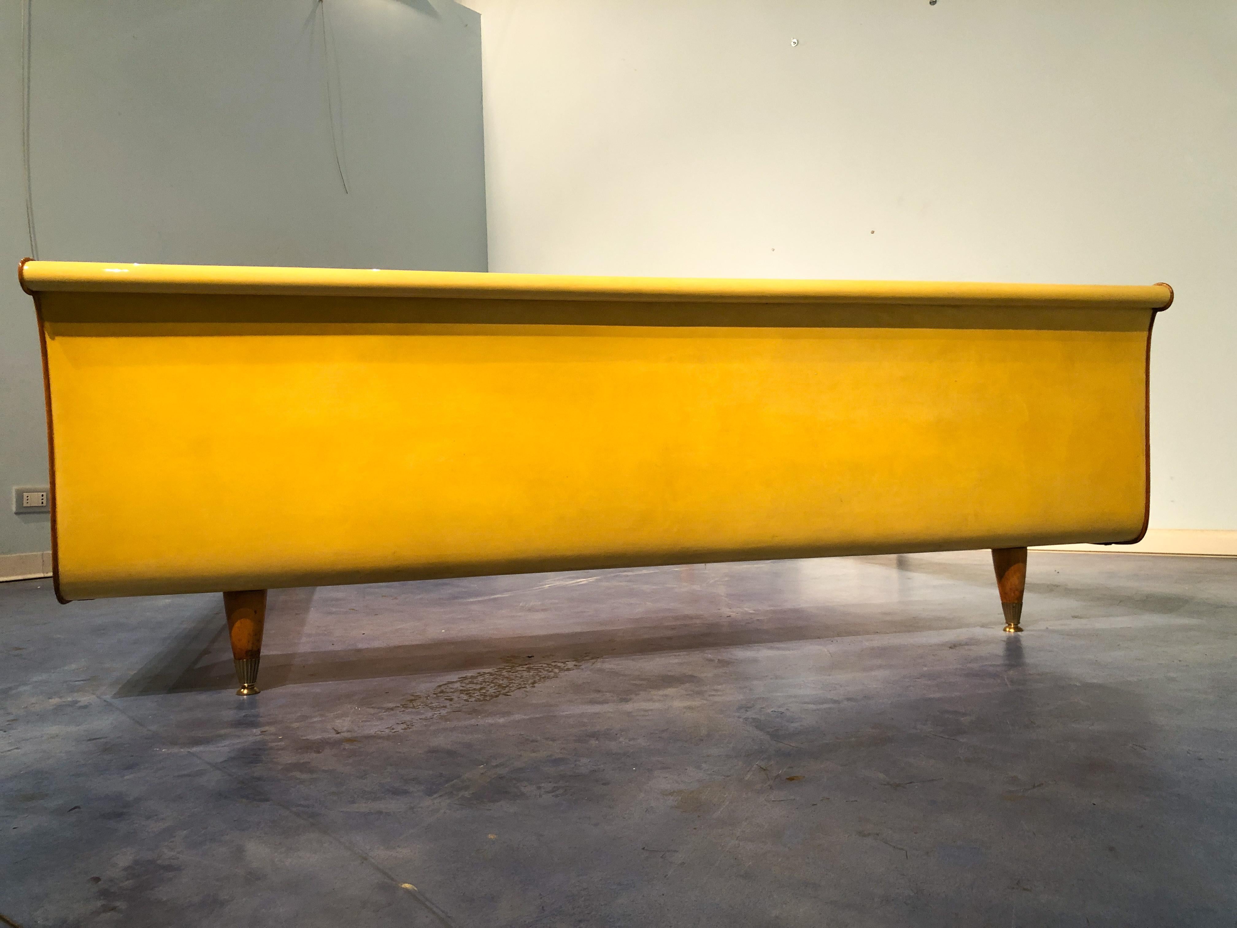 Maple Italian Mid-Century Modern Parchment Bed Frame, 1950s For Sale