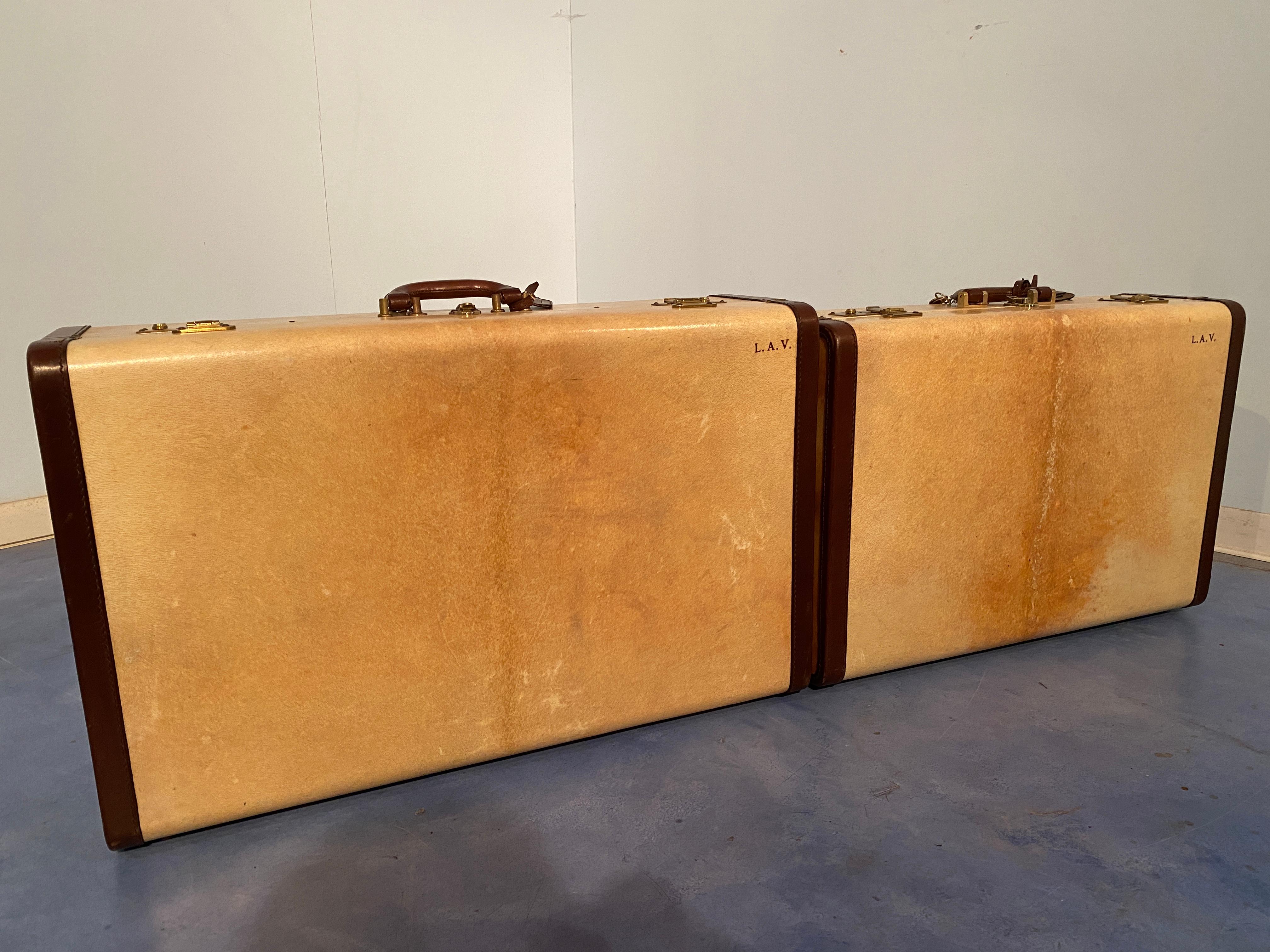 Italian Mid-Century Modern Parchment Paper Luggages or Suitcases Set of Two 1960 For Sale 3