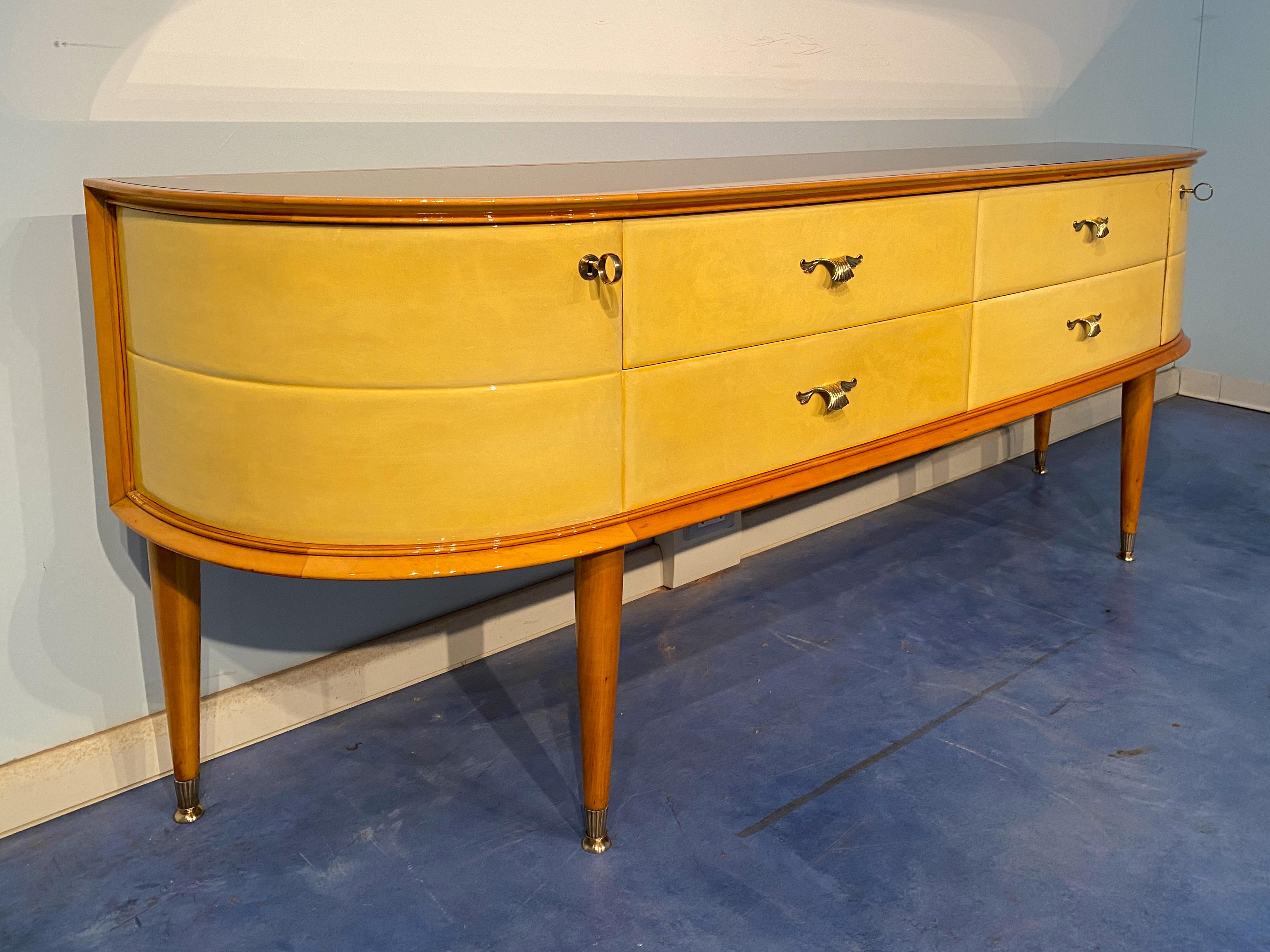 Italian Mid-Century Modern Parchment Sideboard, Italy, 1950 In Good Condition In Traversetolo, IT