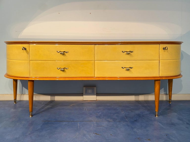 Brass Italian Mid-Century Modern Parchment Sideboard, Italy, 1950 For Sale