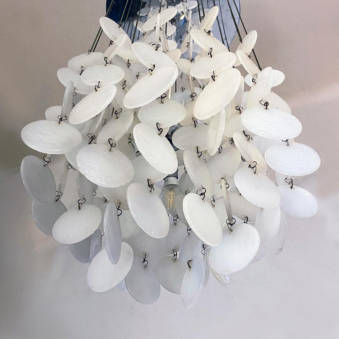 Italian Mid-Century Modern Pearl White Glass Cascade Chandelier, 1970s 7
