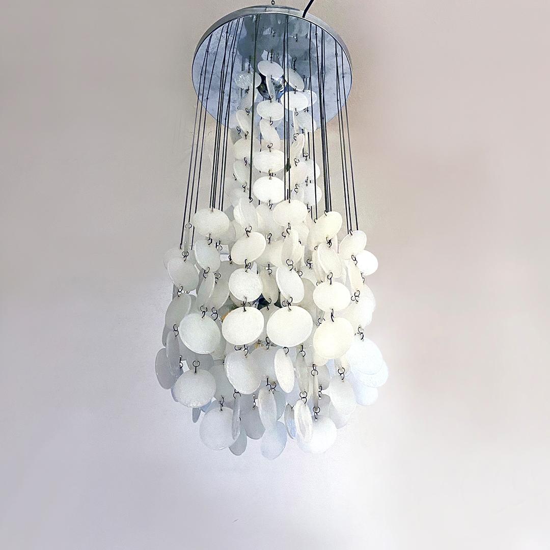 Italian Mid-Century Modern Pearl White Glass Cascade Chandelier, 1970s 3