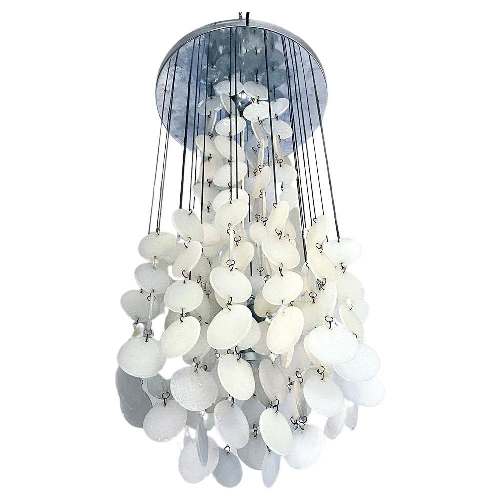 Italian Mid-Century Modern Pearl White Glass Cascade Chandelier, 1970s