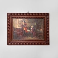 Italian mid-century modern picture with wooden decorated frame, 1960s