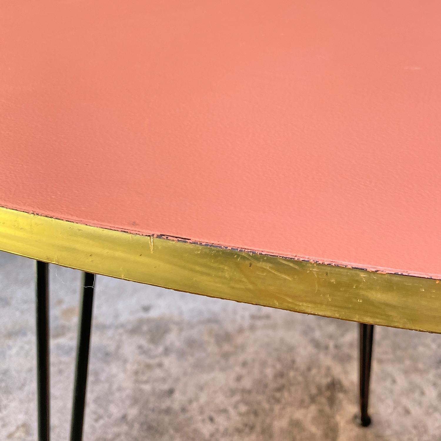 Italian Mid-Century Modern Pink Coffee Table with Metal Rod, 1960s 1