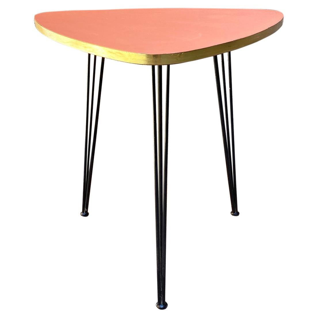 Italian Mid-Century Modern Pink Coffee Table with Metal Rod, 1960s
