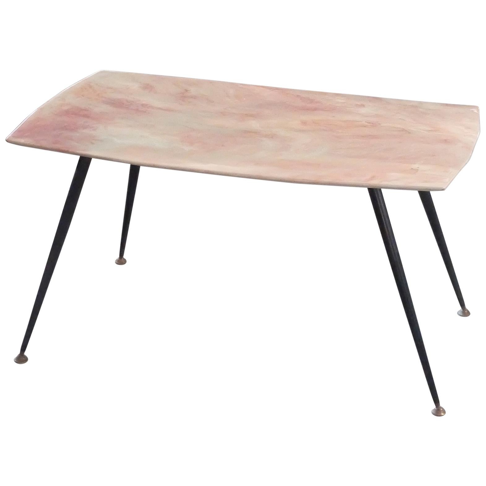 Italian Mid-Century Modern, Pink Marble Top Coffee Table in Marble, circa 1950