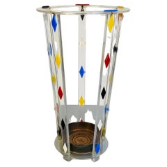 Italian Mid-Century Modern Plexiglass Umbrella Stand with Bronze Bowl, 1980s
