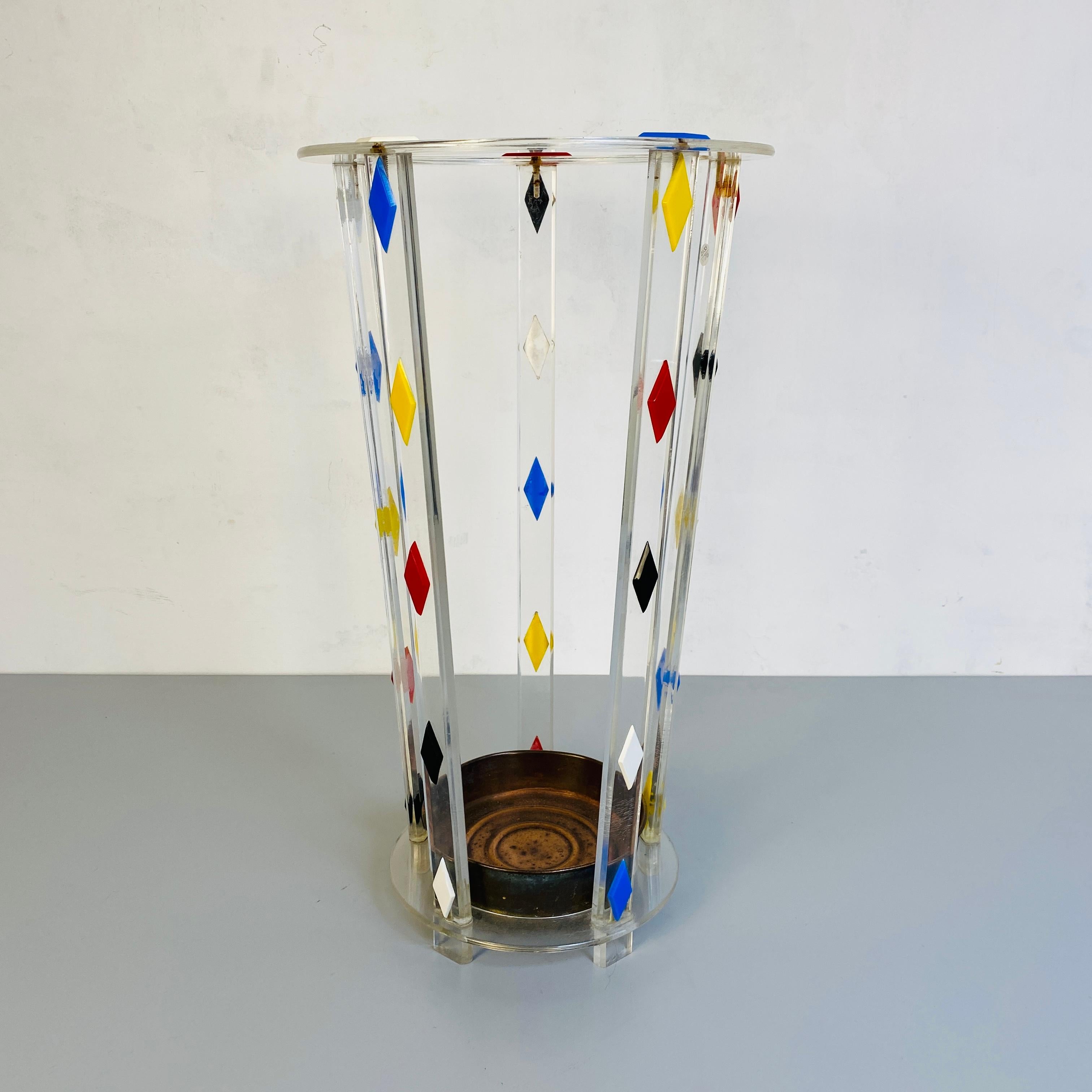 Italian Mid-Century Modern Plexiglass Umbrella Stand with Bronze Bowl, 1980s For Sale 1