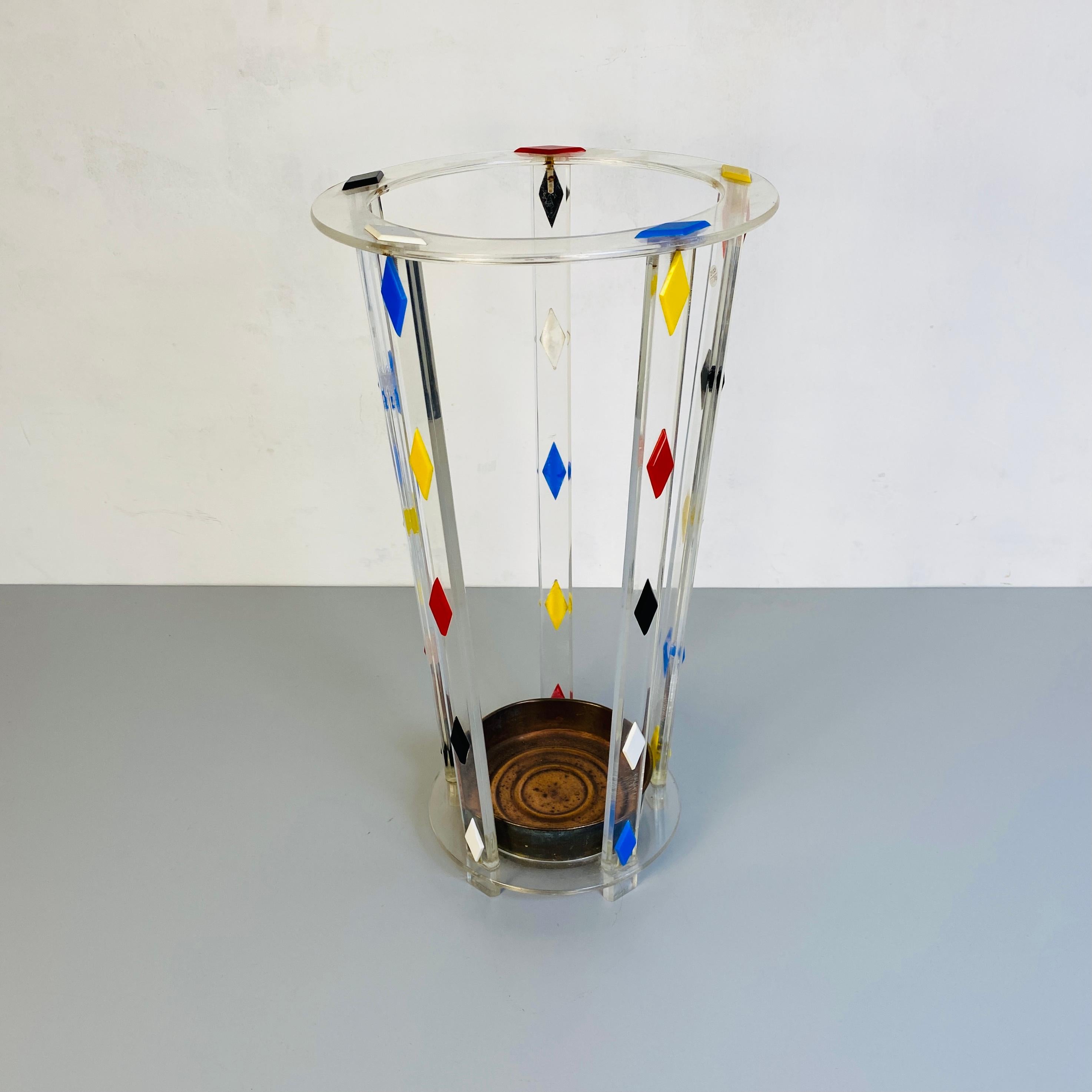 Italian Mid-Century Modern Plexiglass Umbrella Stand with Bronze Bowl, 1980s For Sale 2