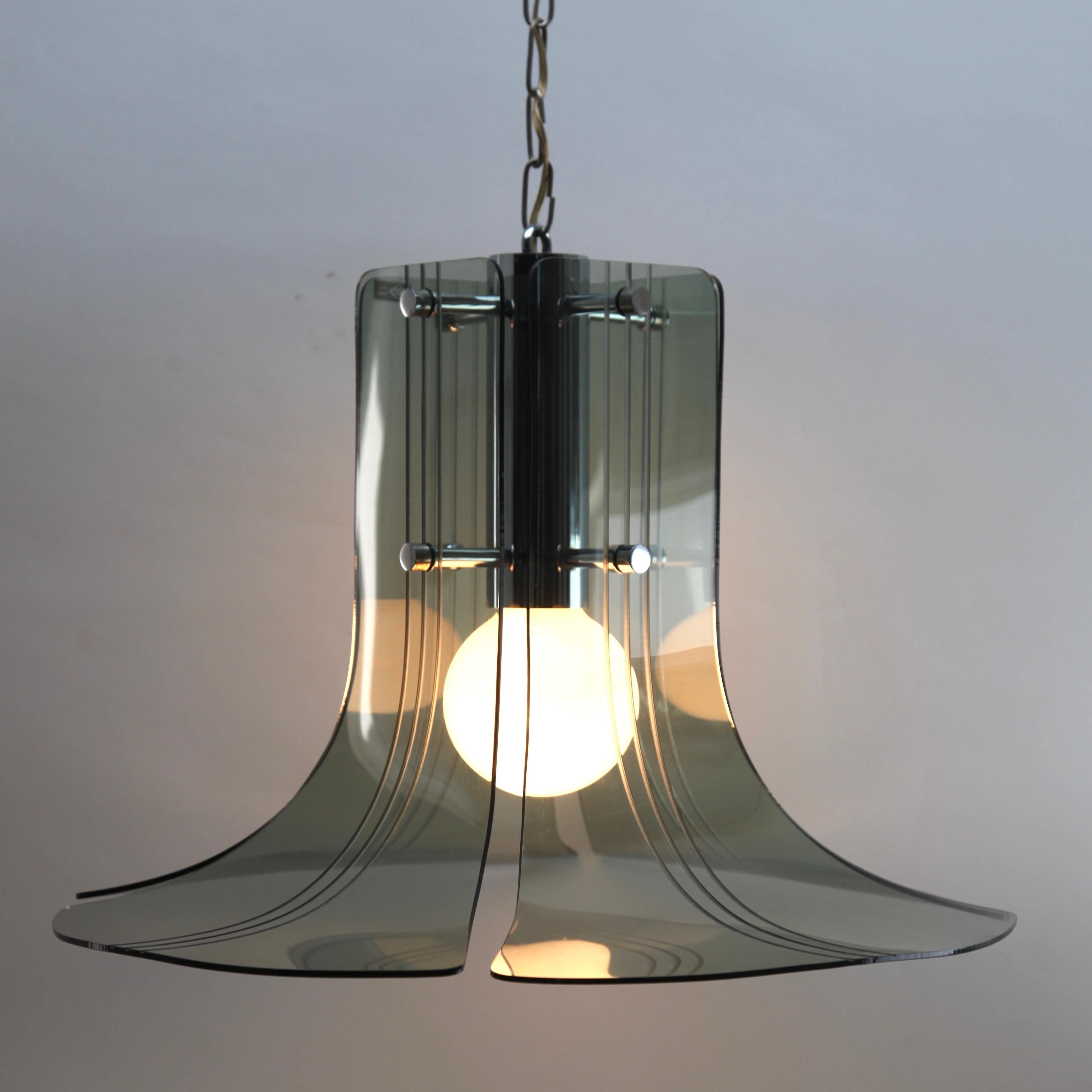 Hand-Crafted Italian Mid-Century Modern Plexs Glass Pendant/Suspension Fixture For Sale