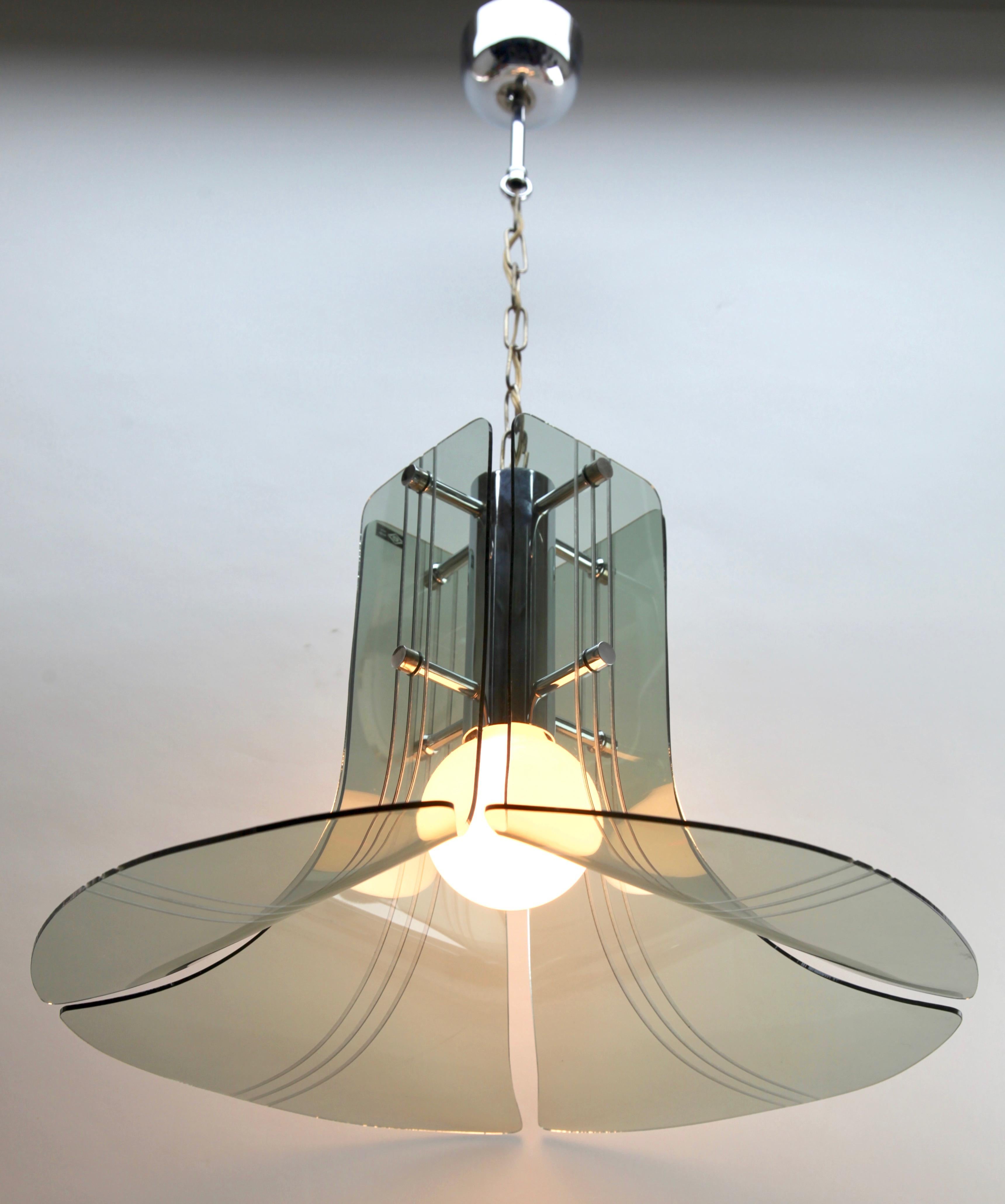 Acrylic Italian Mid-Century Modern Plexs Glass Pendant/Suspension Fixture For Sale