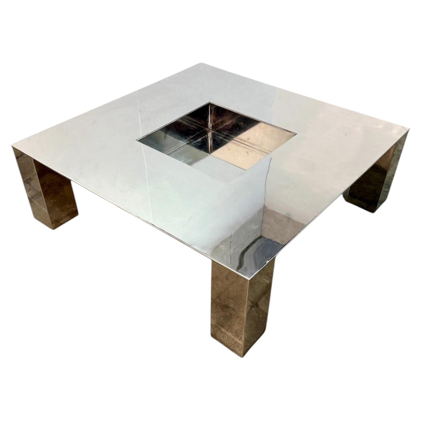 Table basse italienne de style « Mid-Century Modern » en acier poli, années 1970