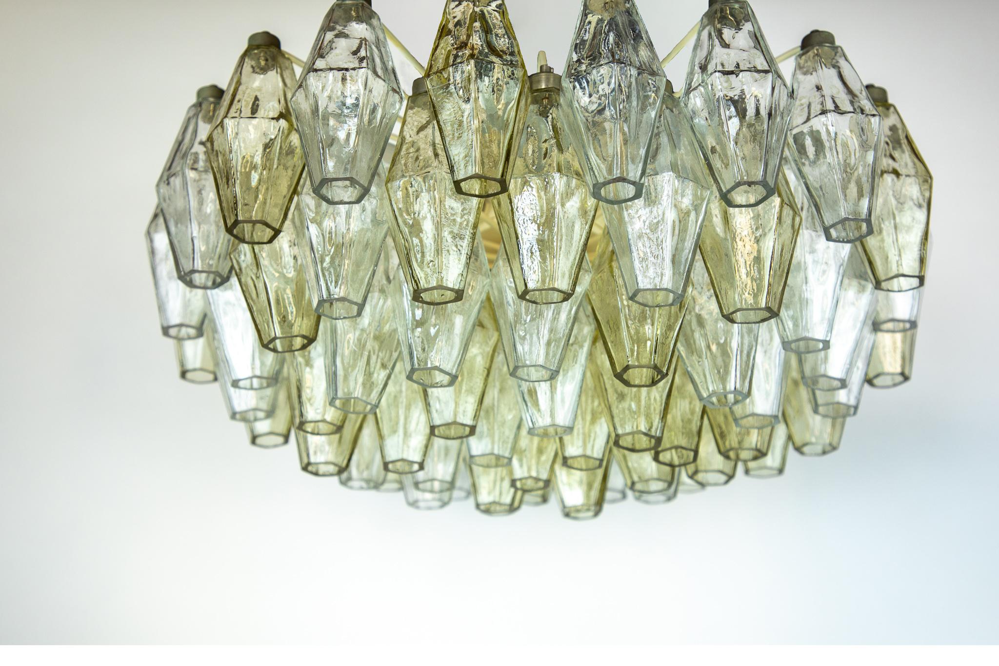 Hand-Crafted Italian Mid-Century Modern Polyhedral Murano Glass Chandelier Carlo Scarpa 1950s