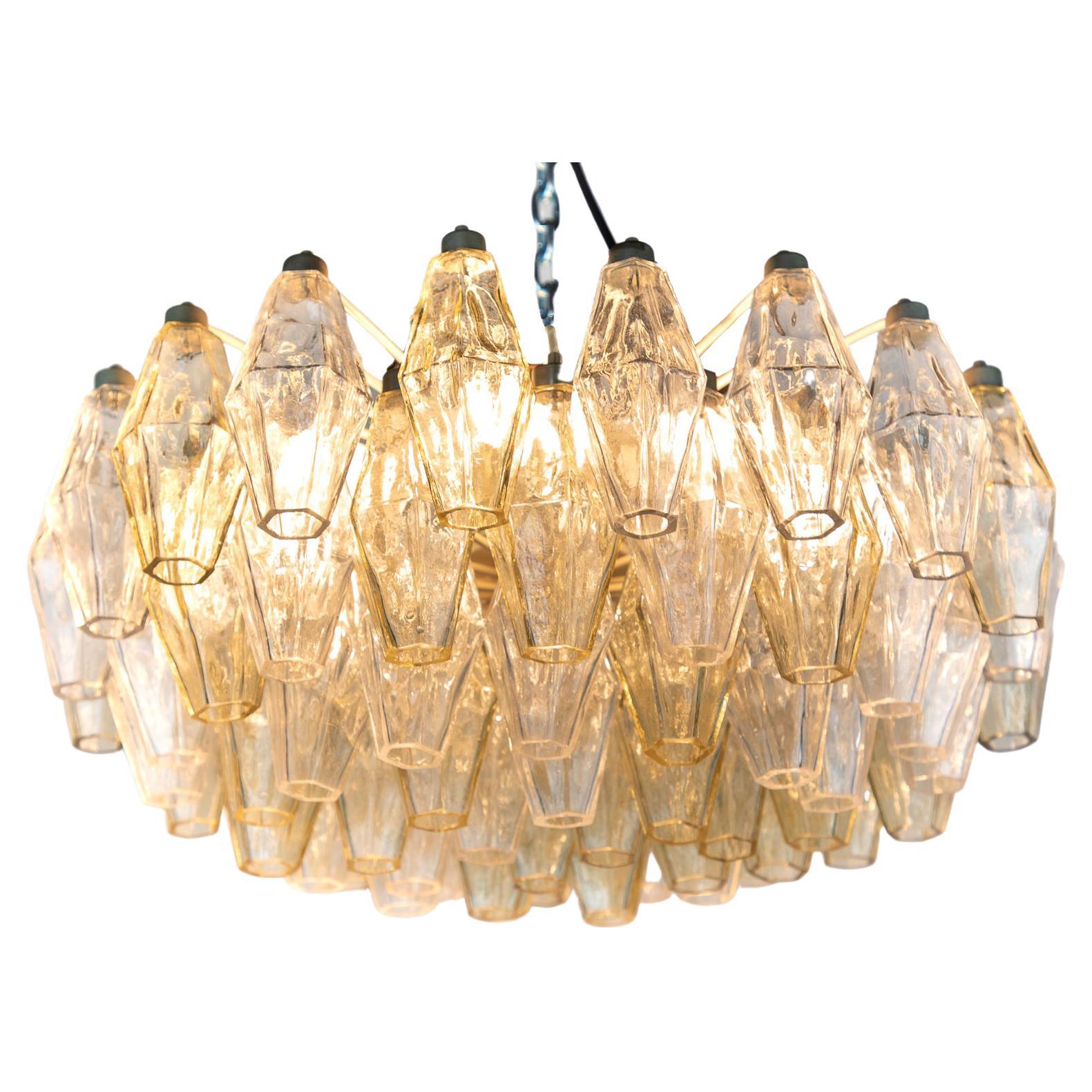 Italian Mid-Century Modern Polyhedral Murano Glass Chandelier Carlo Scarpa 1950s