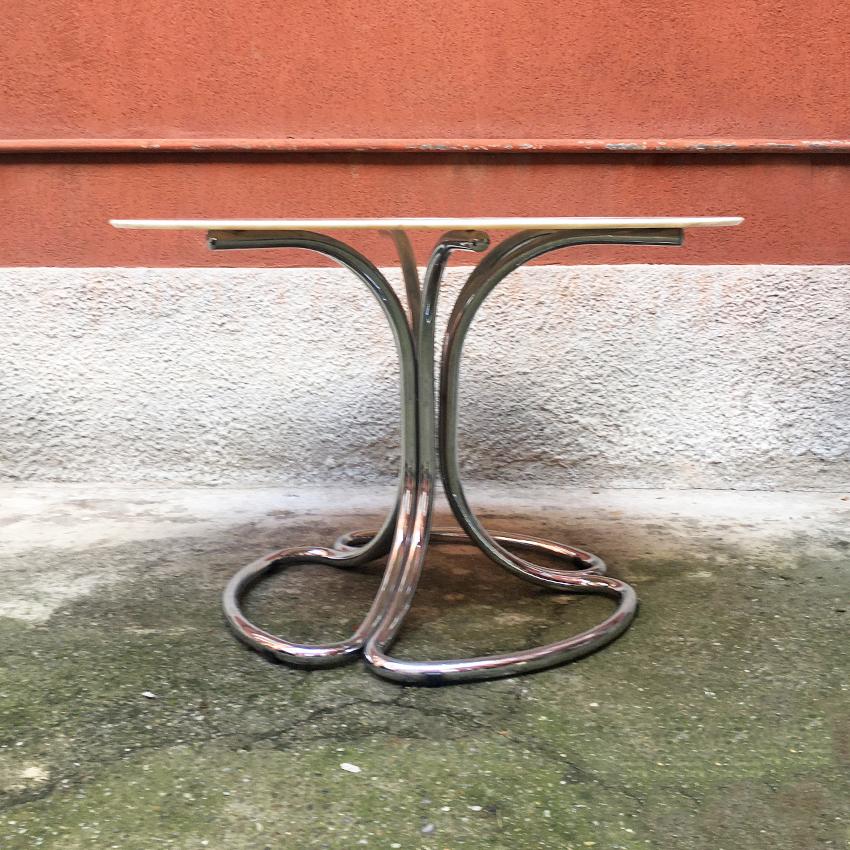 Italian Mid-Century Modern Portuguese Marble Table with Chromed Structure, 1970s In Good Condition For Sale In MIlano, IT