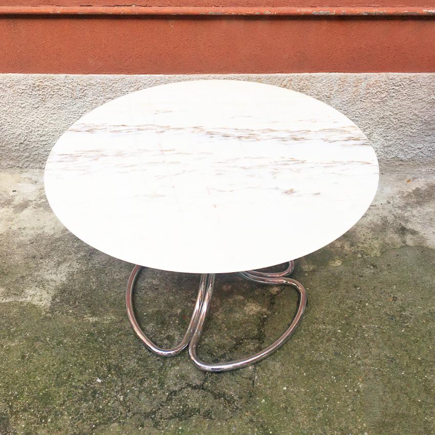 Late 20th Century Italian Mid-Century Modern Portuguese Marble Table with Chromed Structure, 1970s For Sale