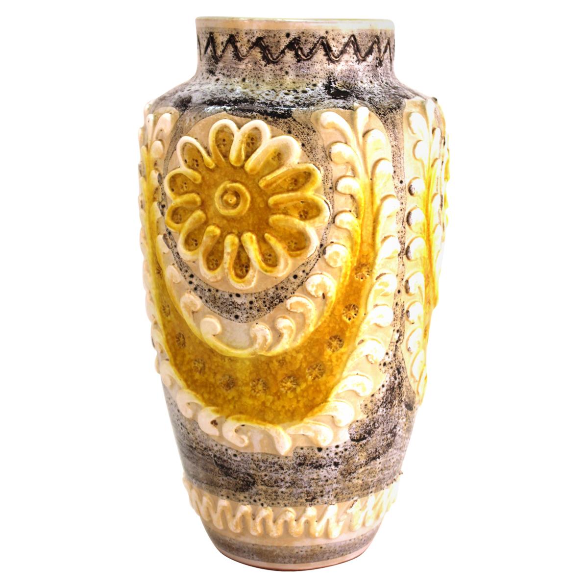 Italian Mid-Century Modern Pottery Vase with Floral Decor