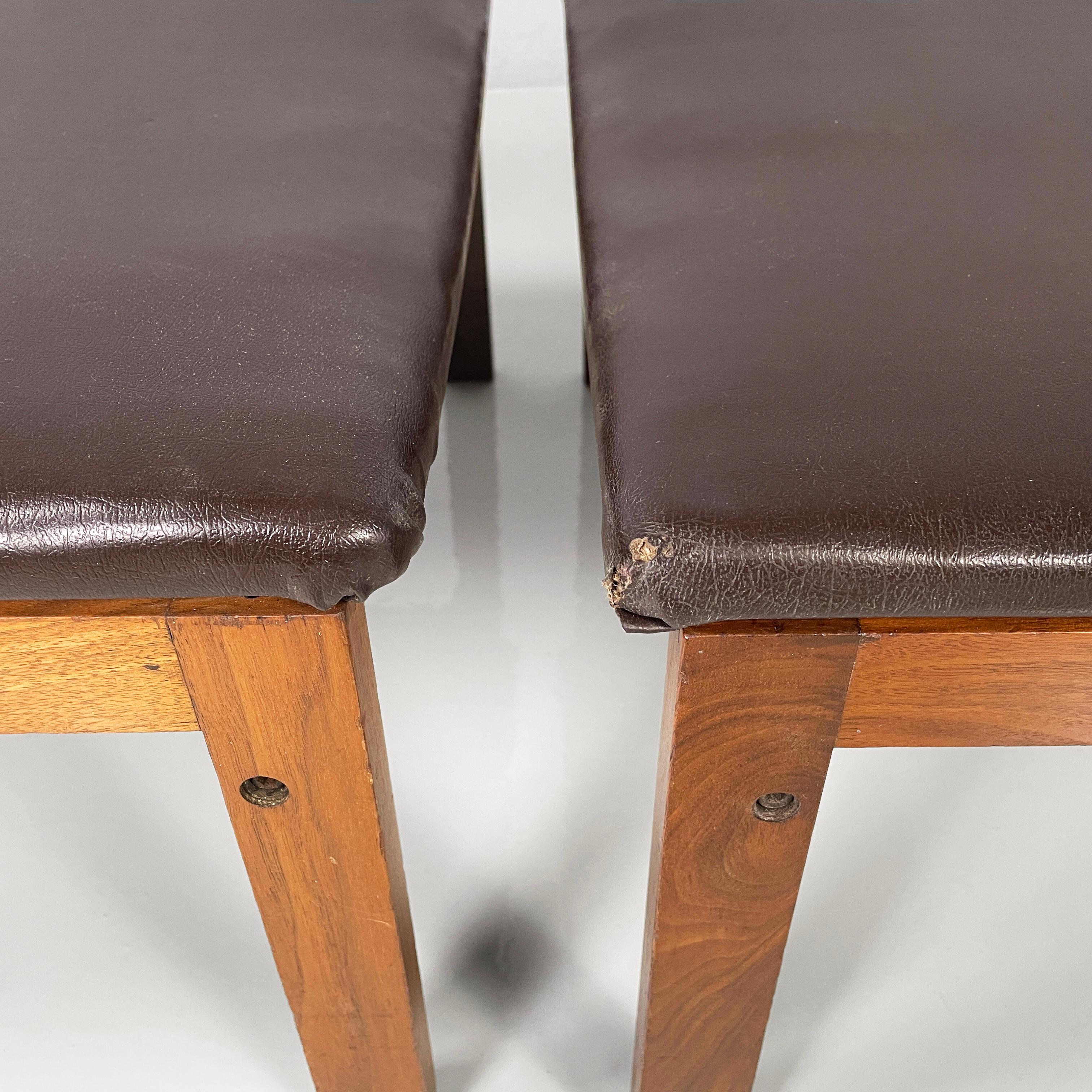 Milieu du XXe siècle Pouf italien moderne du milieu du siècle en cuir Brown et Wood Wood, années 1960 en vente