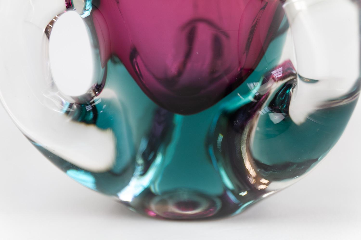 Italian Mid-Century Modern Purple and Green Murano Glass Vase, 1960s. For Sale 7