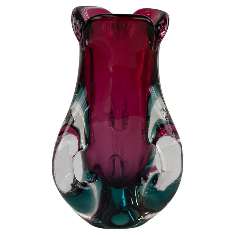 Italienische Vase aus lila und grünem Murano-Glas aus der Mitte des Jahrhunderts, 1960er Jahre.