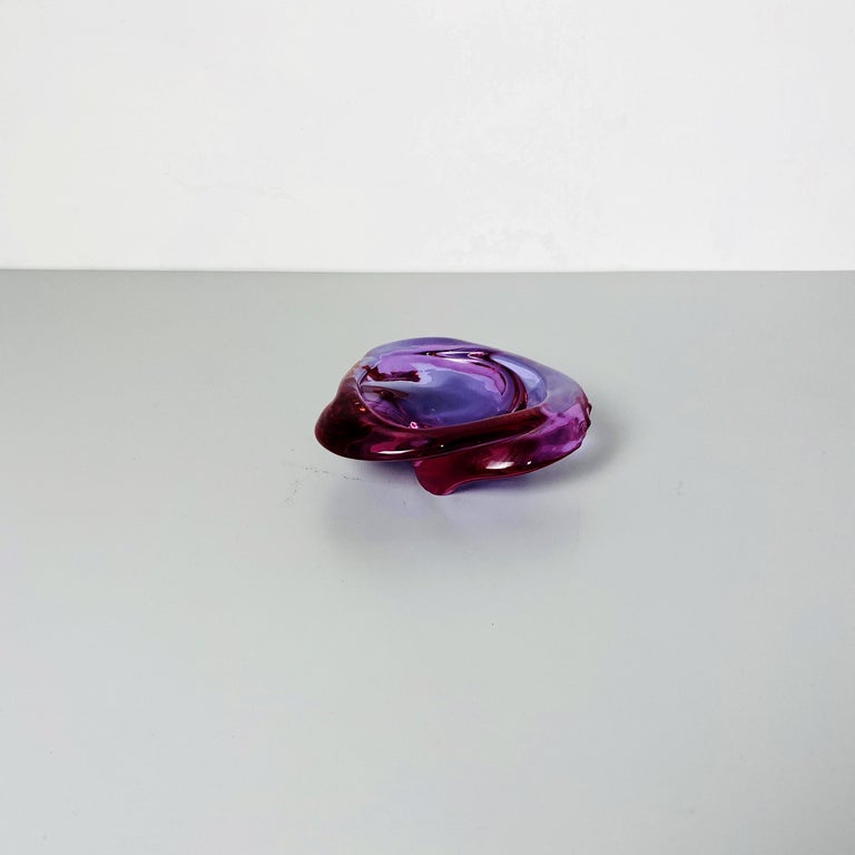 Late 20th Century Italian Mid-Century Modern Purple Glass Ashtray with Irregular Shape, 1970s For Sale