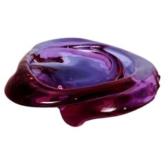 Italian Mid-Century Modern Purple Glass Ashtray with Irregular Shape, 1970s