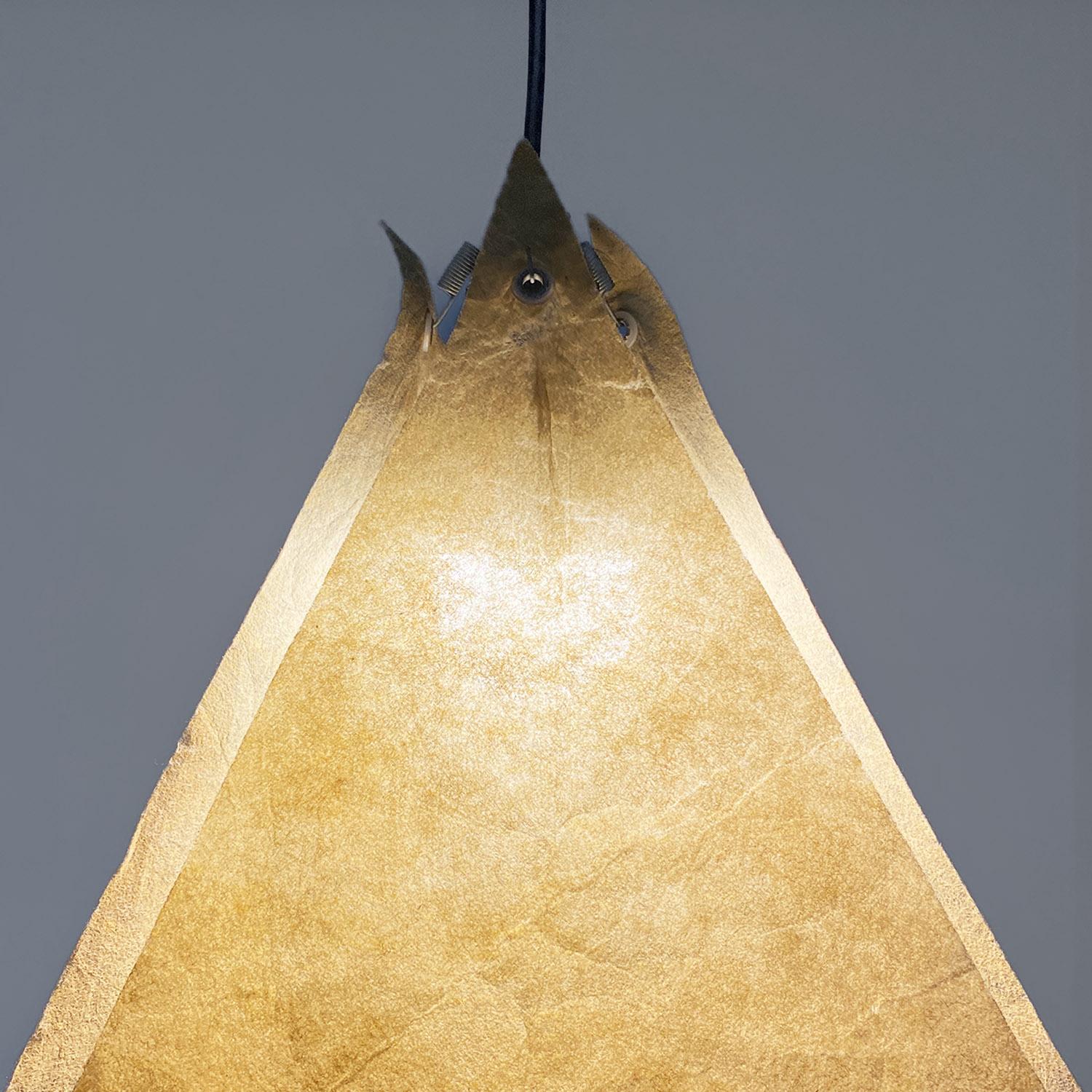 Italian mid-century modern pyramid metal and parchment chandelier, 1960s For Sale 5