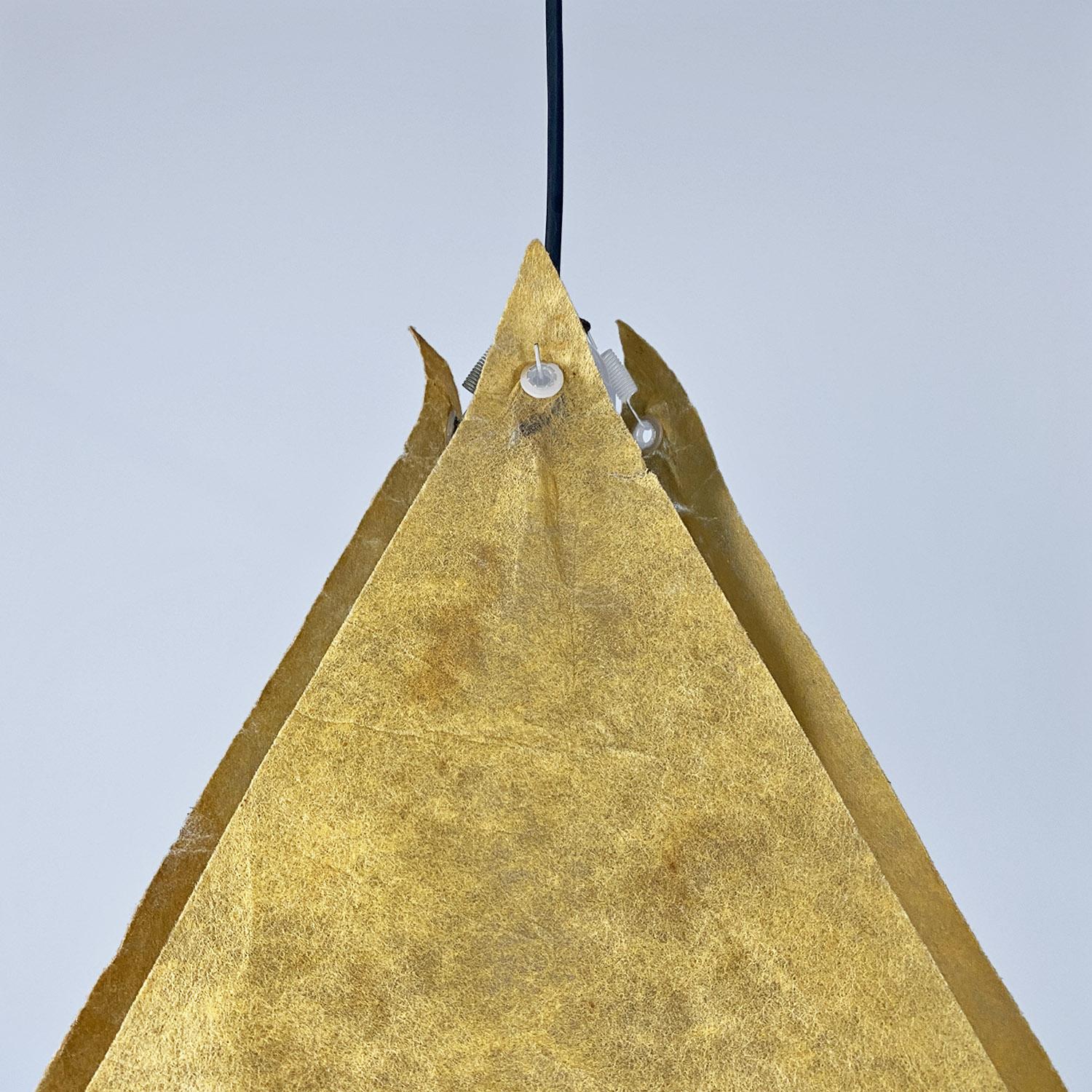 Italian mid-century modern pyramid metal and parchment chandelier, 1960s For Sale 8