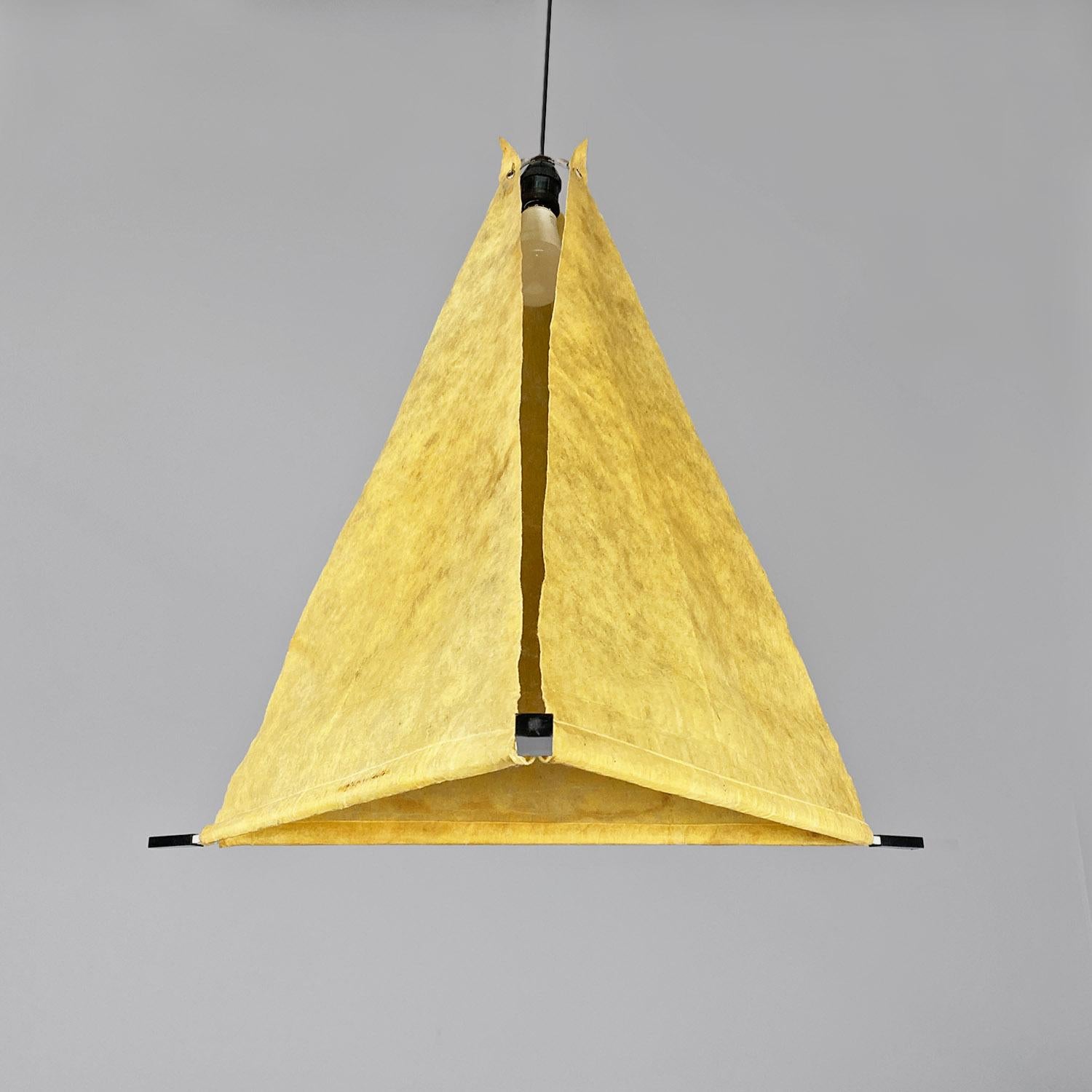 Mid-Century Modern Italian mid-century modern pyramid metal and parchment chandelier, 1960s For Sale