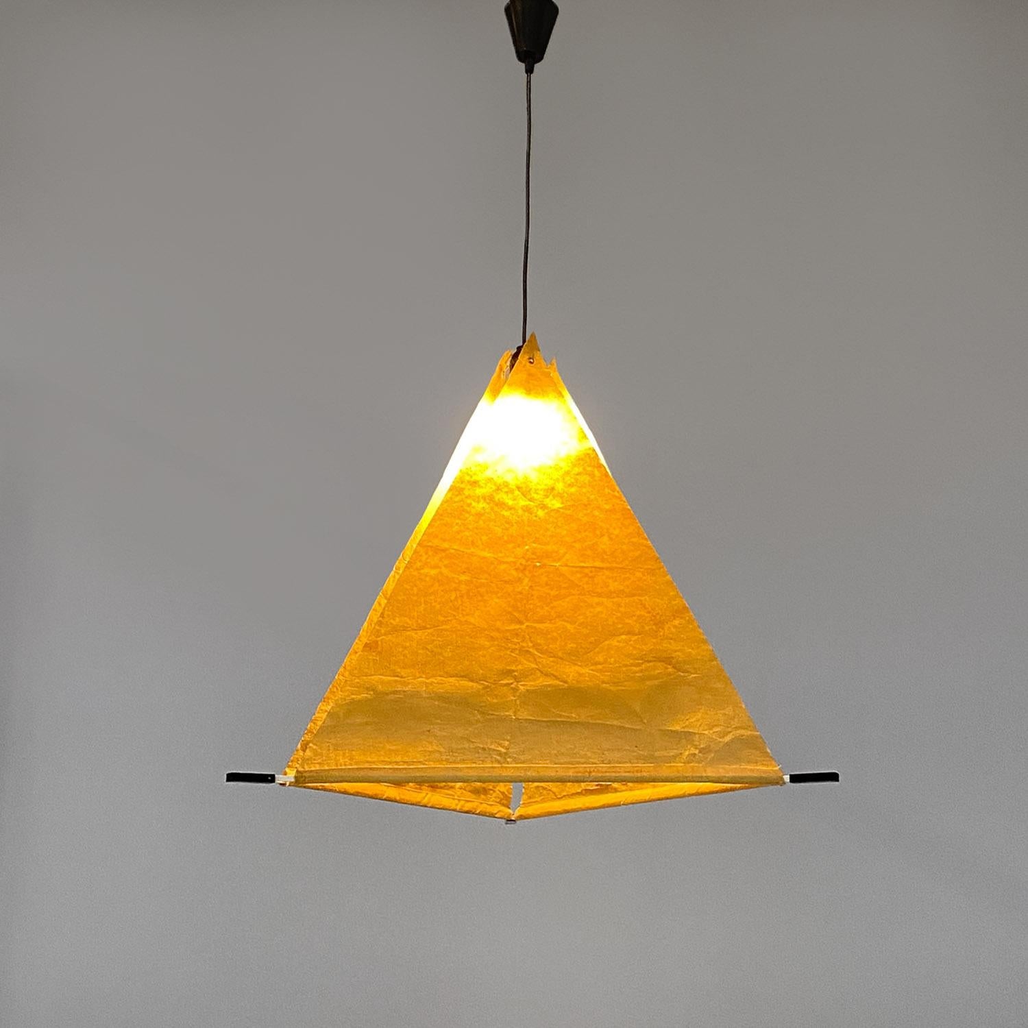 Mid-20th Century Italian mid-century modern pyramid metal and parchment chandelier, 1960s For Sale