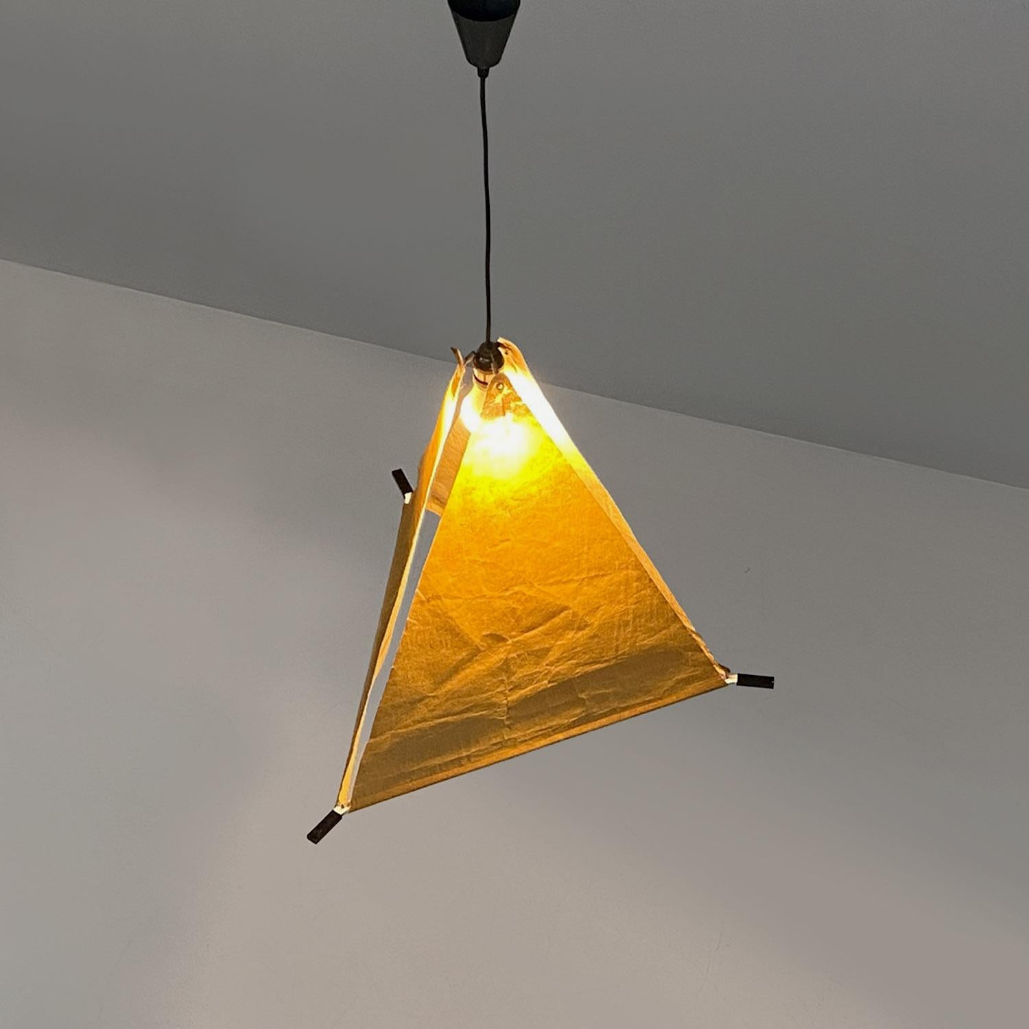 Italian mid-century modern pyramid metal and parchment chandelier, 1960s For Sale 1