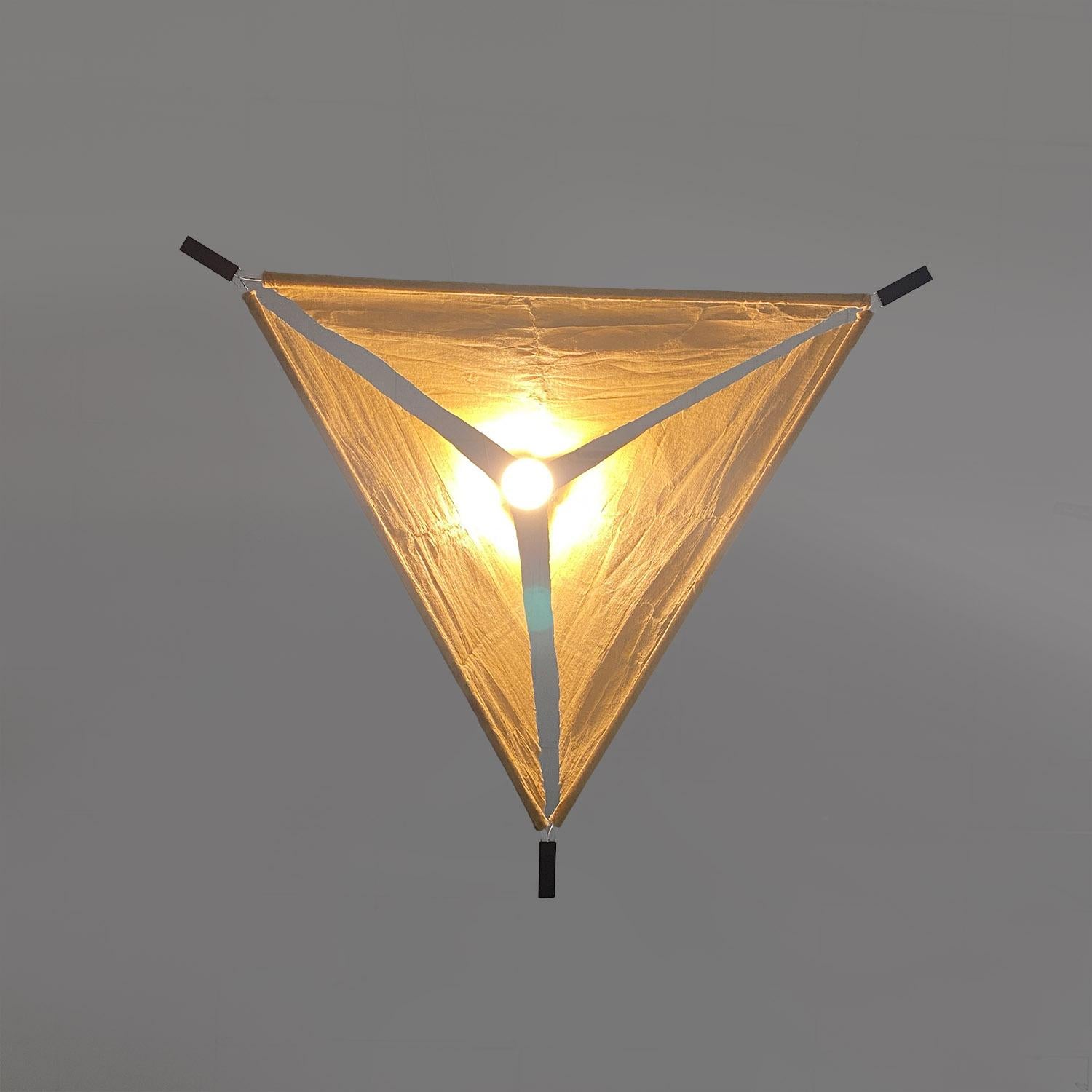 Italian mid-century modern pyramid metal and parchment chandelier, 1960s For Sale 2