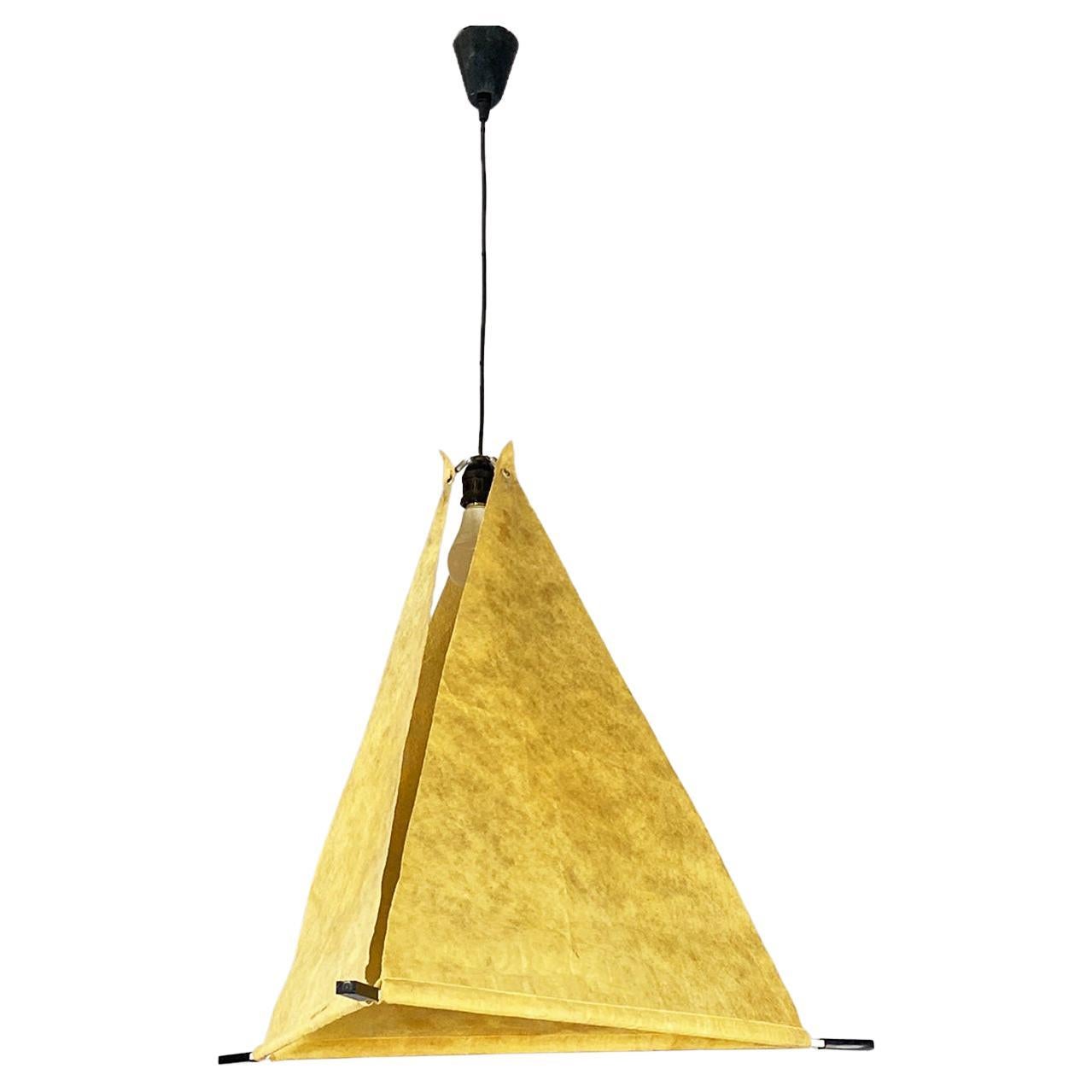 Italian mid-century modern pyramid metal and parchment chandelier, 1960s For Sale