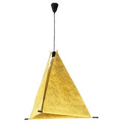 Italian mid-century modern pyramid metal and parchment chandelier, 1960s