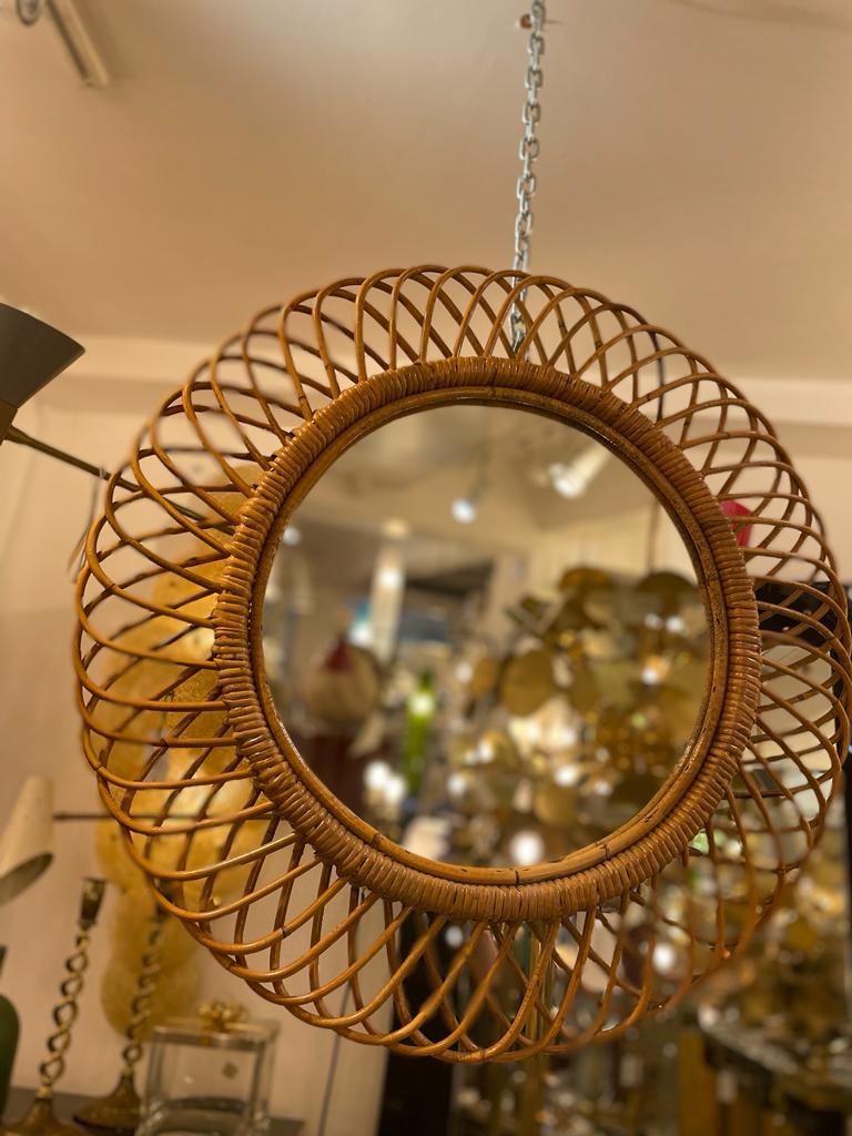 Italian Mid-Century Modern Rattan and Bamboo Wall Mirror, Franco Albini For Sale 5