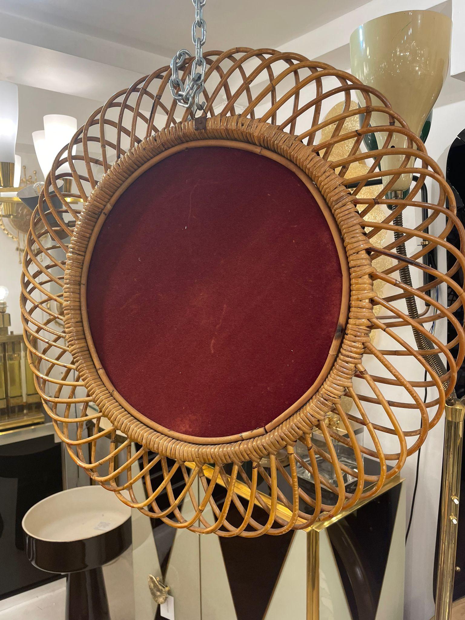 Italian Mid-Century Modern Rattan and Bamboo Wall Mirror, Franco Albini For Sale 6
