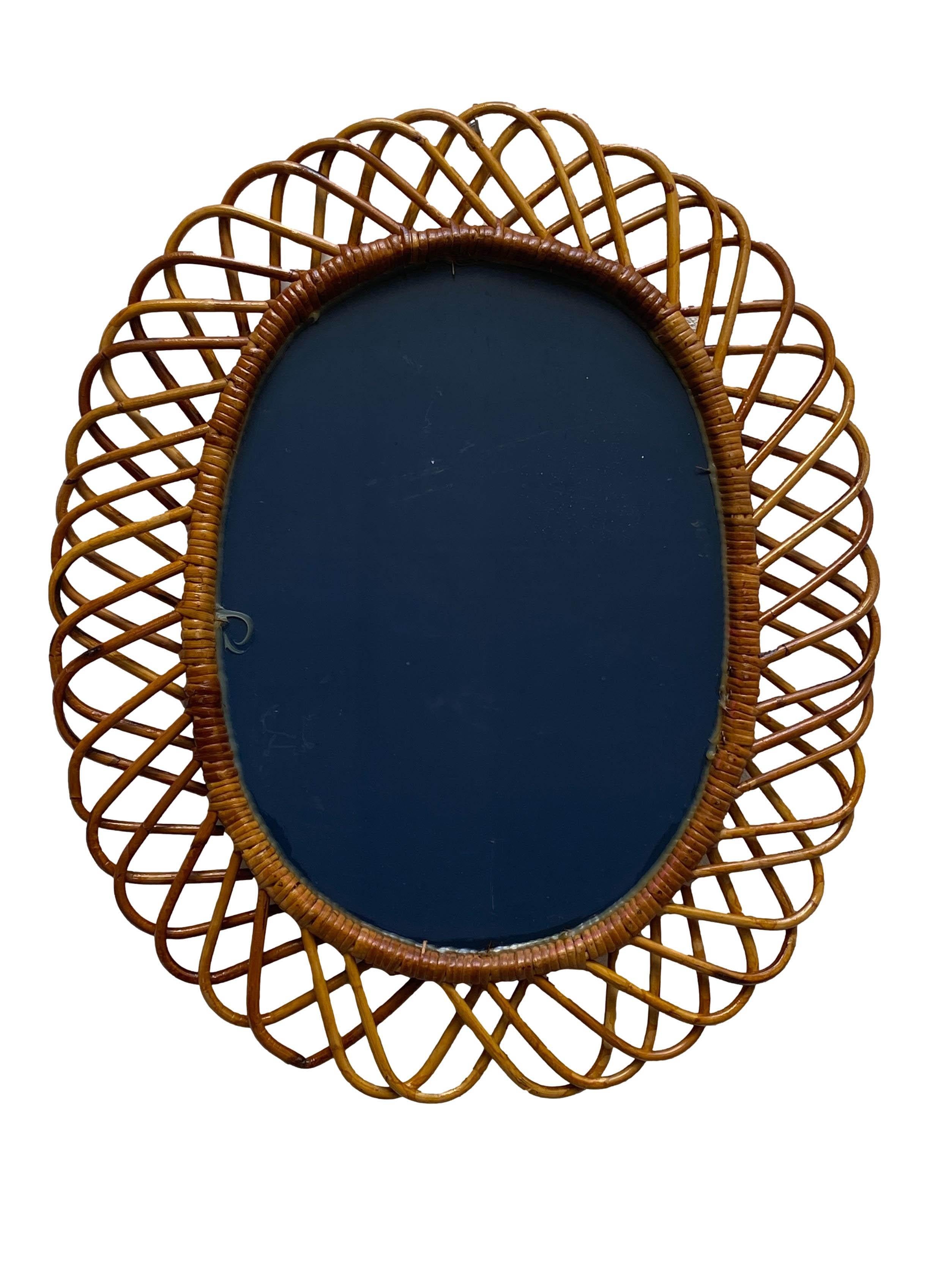 Italian Mid-Century Modern Rattan and Bamboo Wall Mirror, Franco Albini In Good Condition In Naples, IT